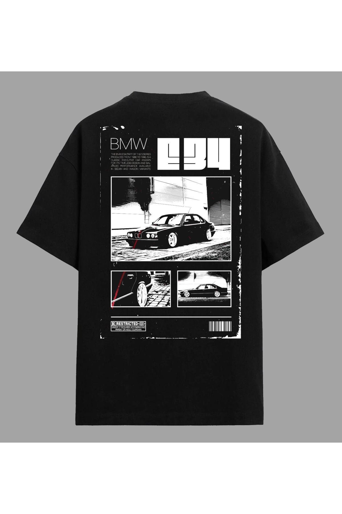Edizen BMW E34 T-shirt Unisex Oversize %100 Pamuk Siyah