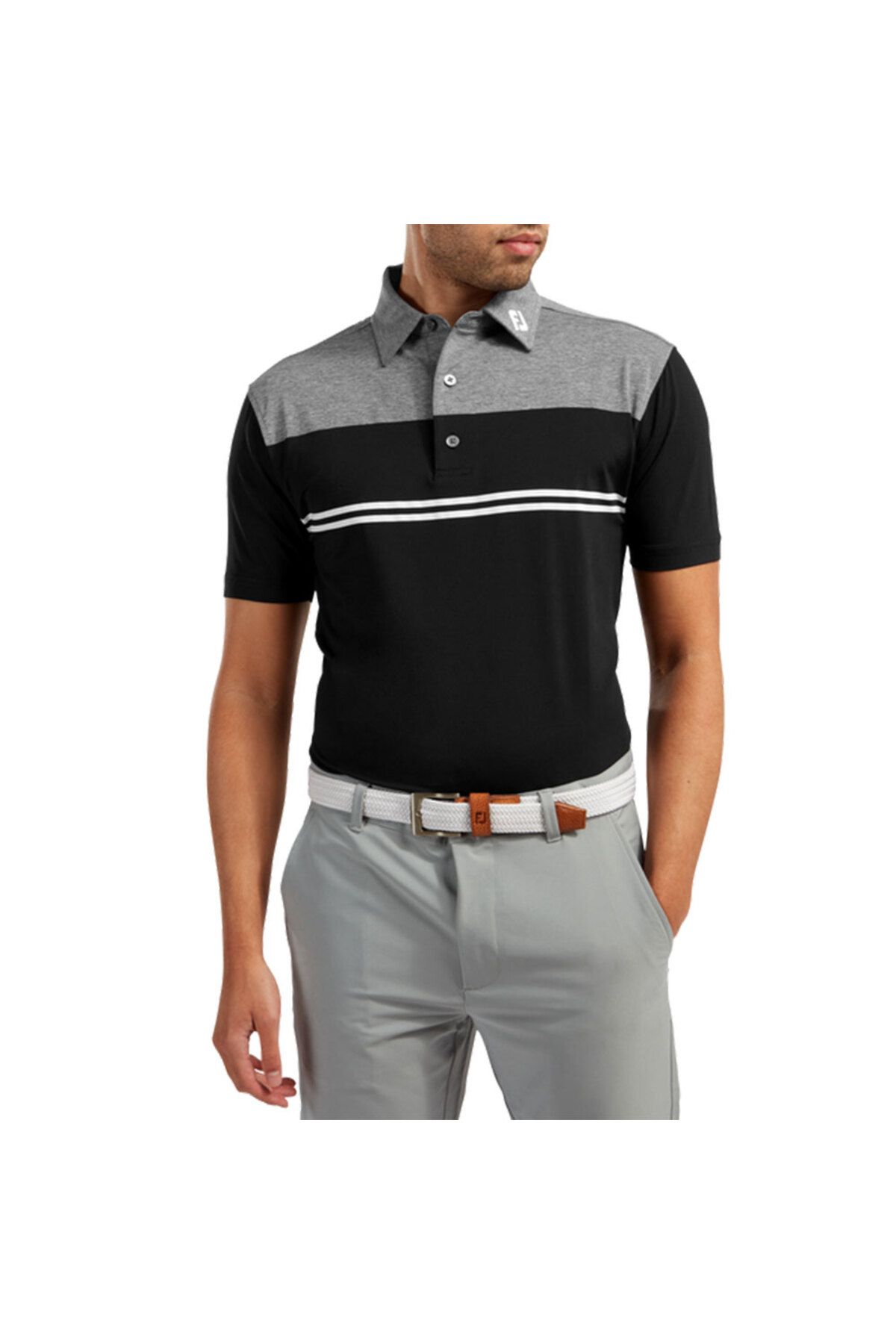 FootJoy Stretch Pique Renk Bloklu Polo Yaka Gry/Blk/Wht Golf T-Shirt 90373