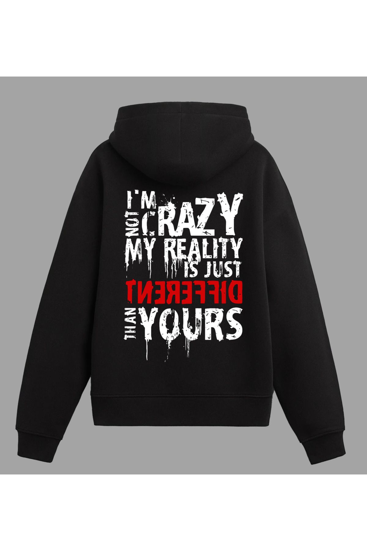 Edizen I'm Not Crazy v2 Hoodie Unisex Oversize %100 Pamuk Siyah Kapüşonlu Sweatshirt