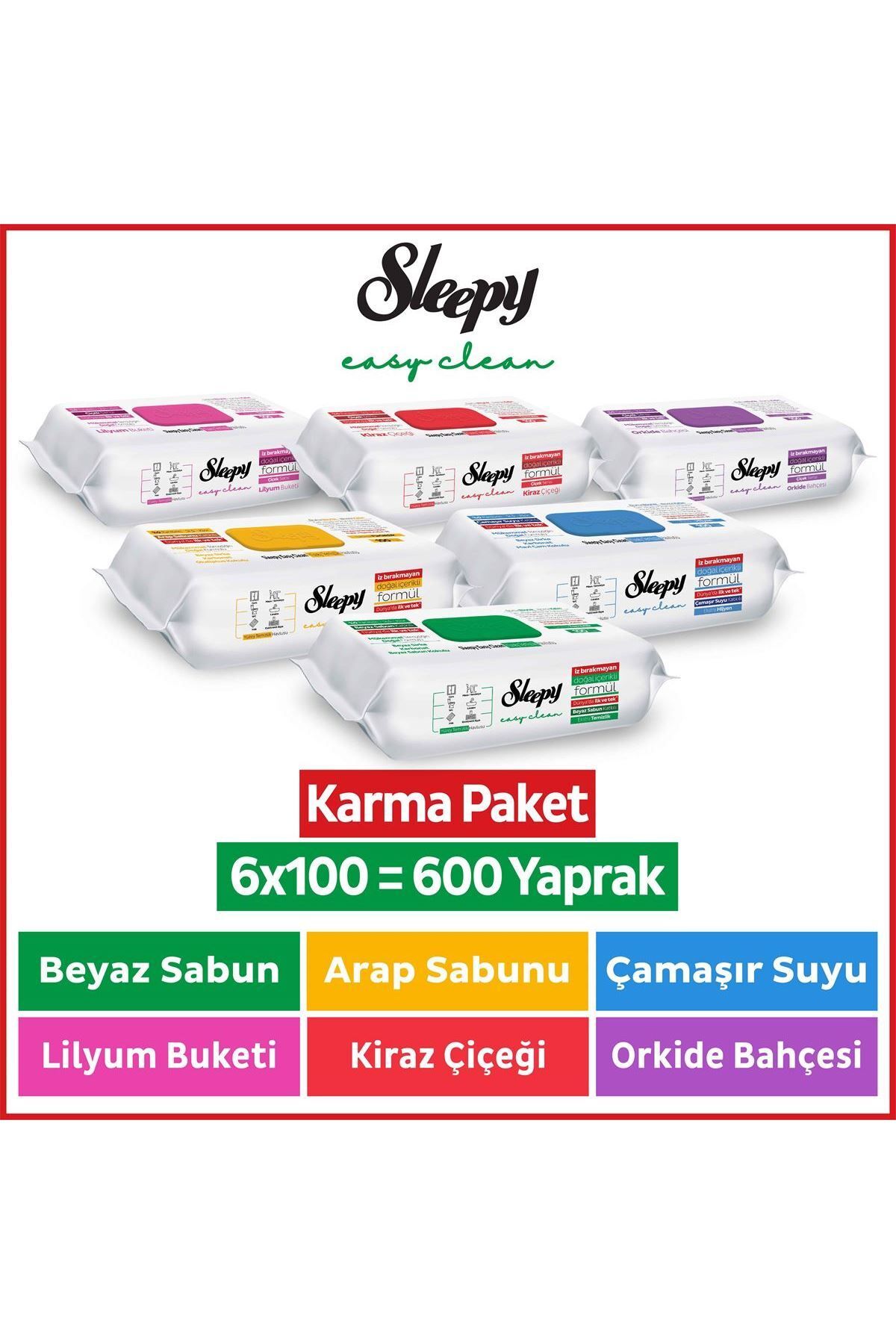 Sleepy Easy Clean Yüzey Temizlik Havlusu & Mendili 6X100 Karma Paket