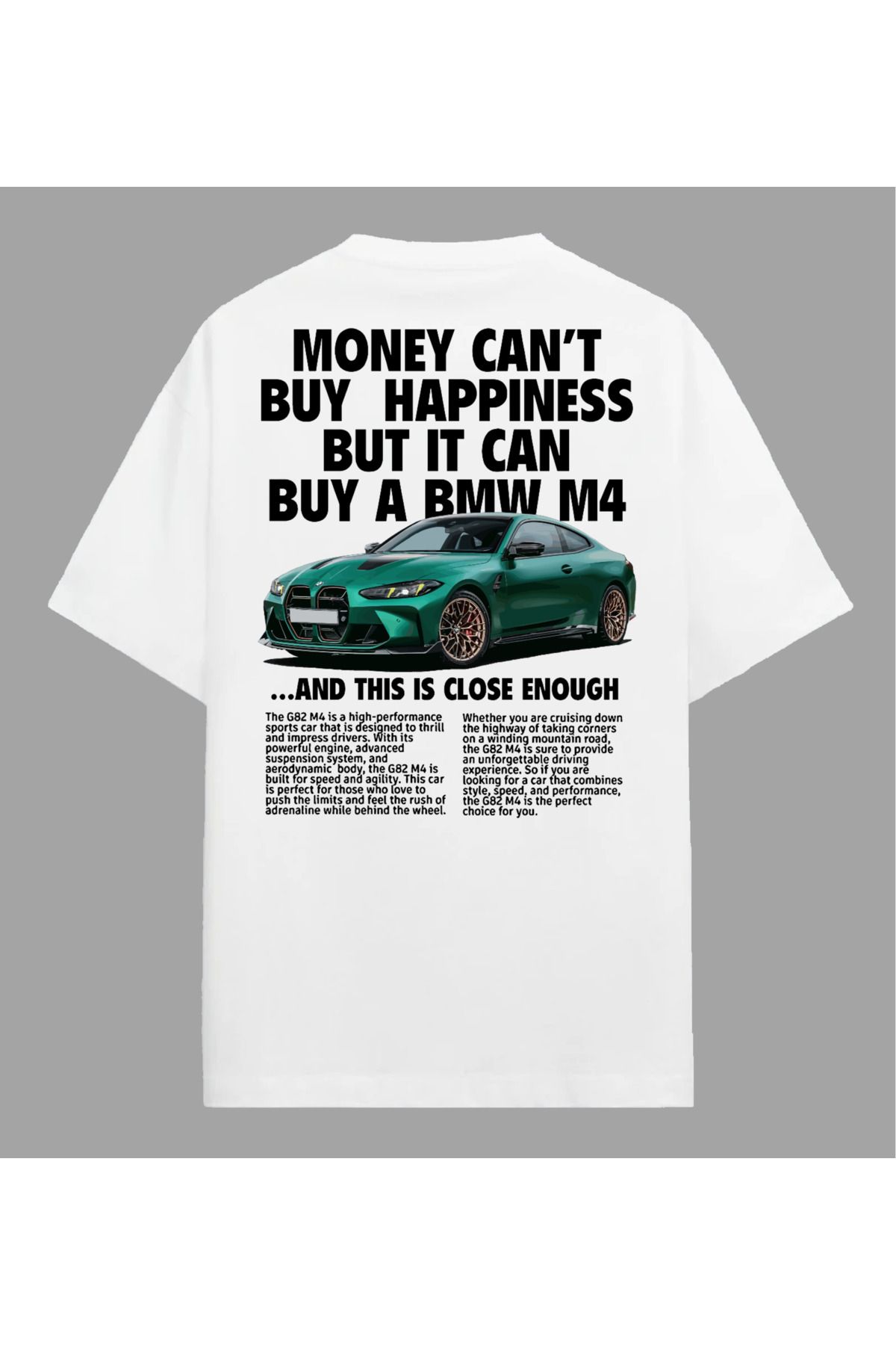 Edizen BMW M4 G82 T-shirt Unisex Oversize %100 Pamuk Beyaz