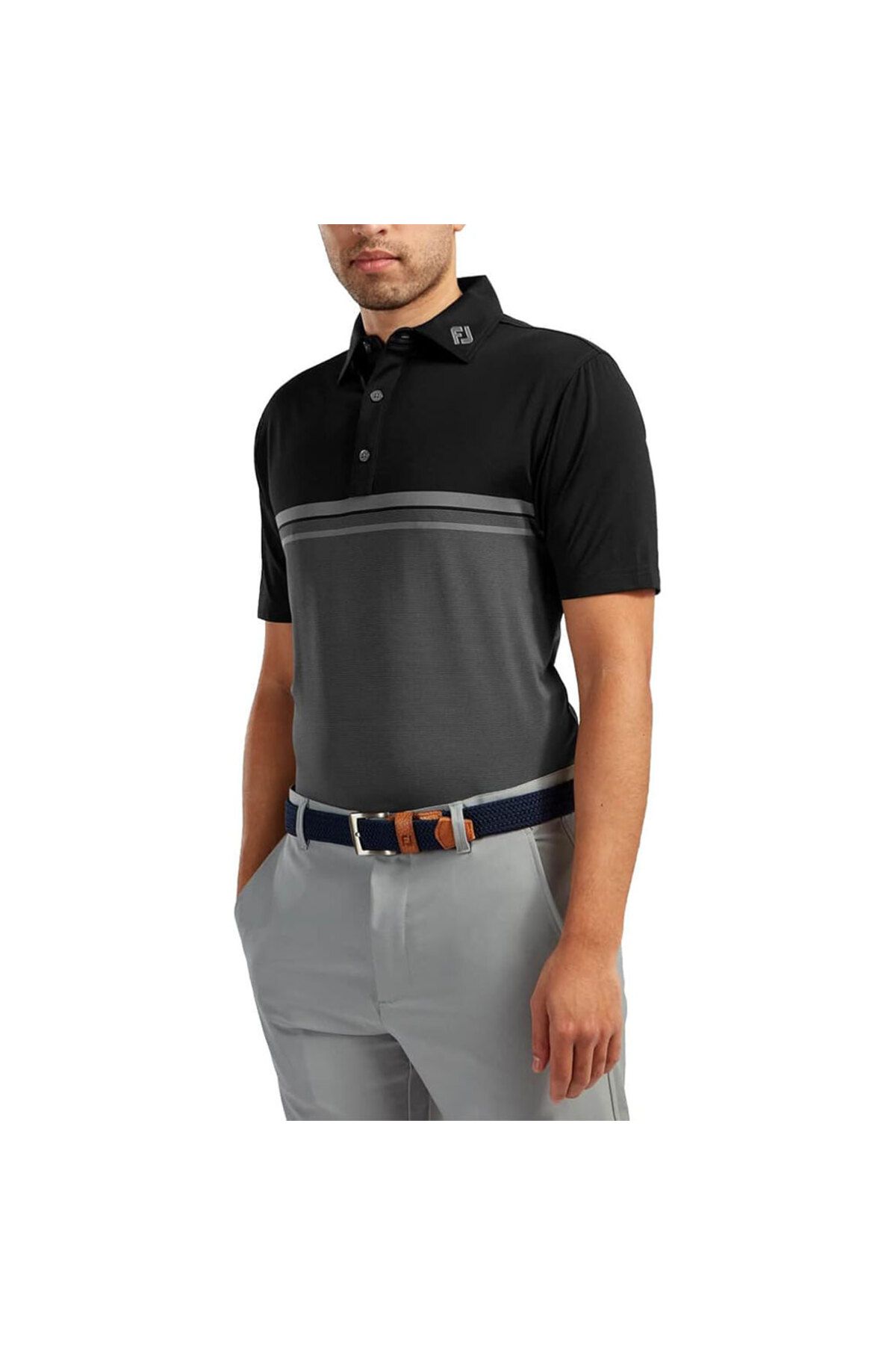 FootJoy Stretch Pique Renk Bloklu Polo Yaka Blk/Wht Golf T-Shirt 84468