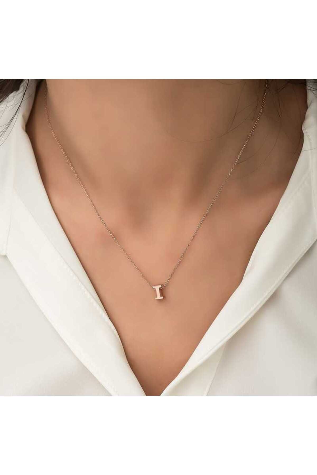 ecepazarlama Gümüş Rose 3 Boyutlu I Harf Kolye