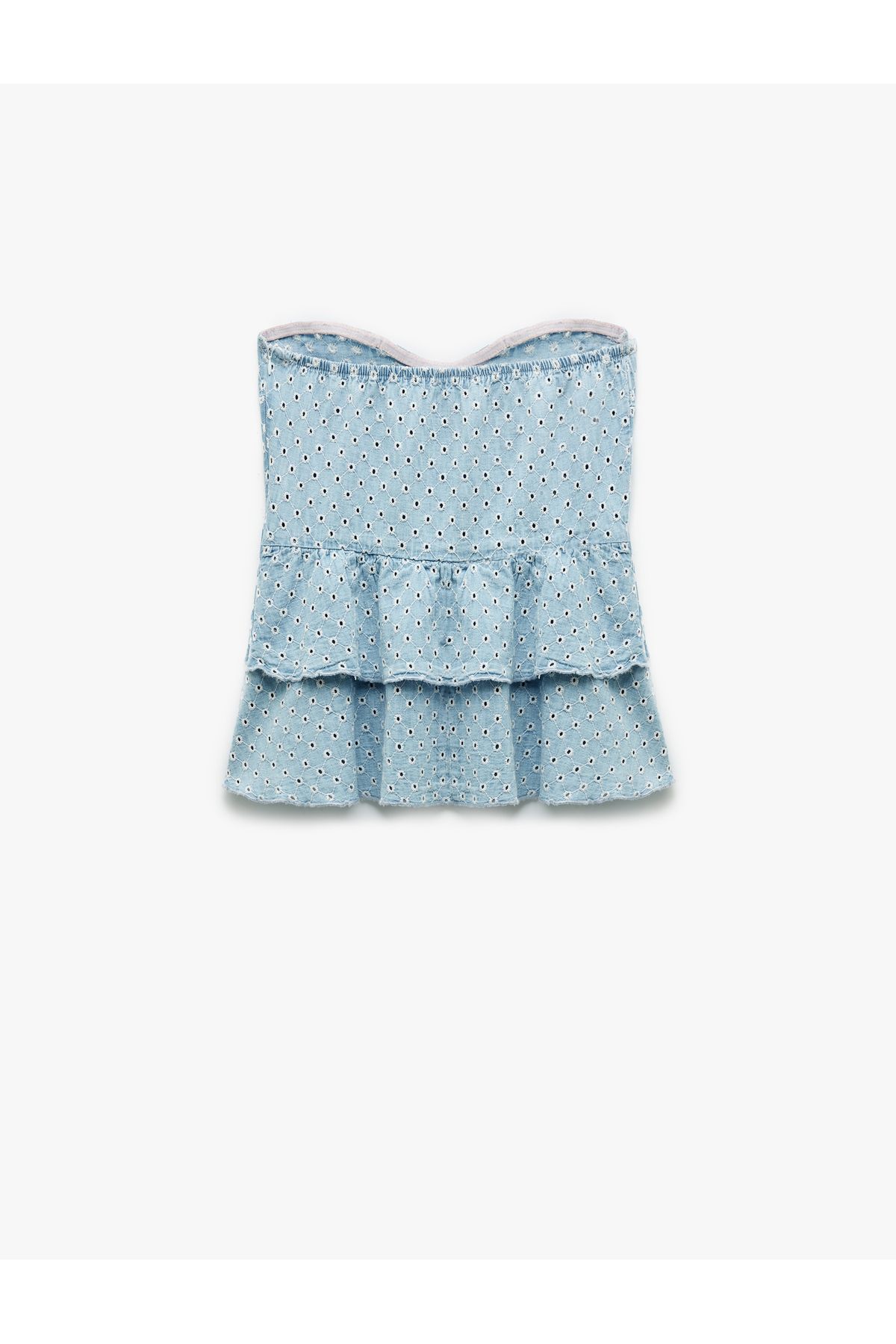 Koton-Cotton Heart Neckline Sleeveless Denim Tank Top with Flywheel Detail 4