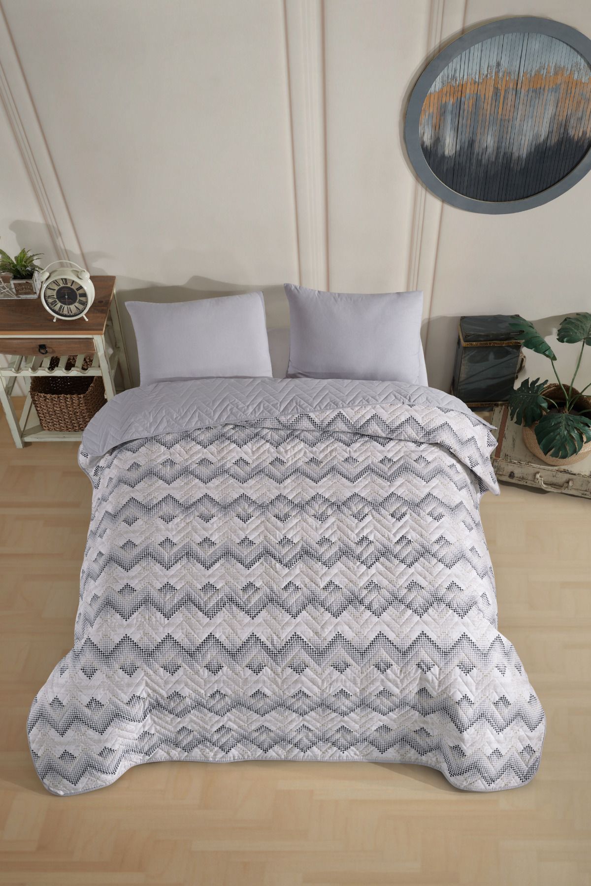 Formeya Çift Kişilik Desenli Kapitone Çift Taraflı Renkli Pike Yatak Örtüsü Takımı 200x230 cm (Çarşafsız)