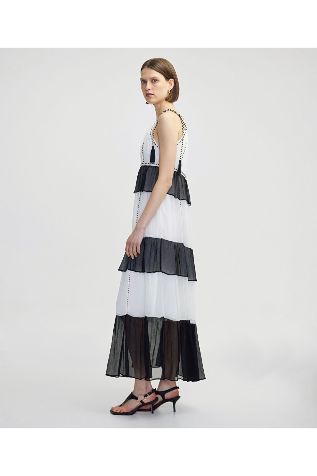 Halter yaka colorblock elbise - 7