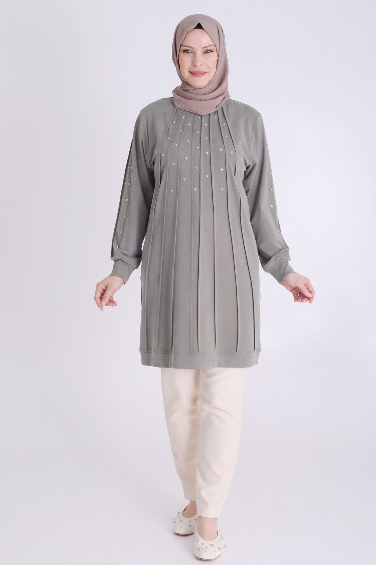 behrem Büyük Beden Tesettür Örme Lyocell Tunik 20118 Haki