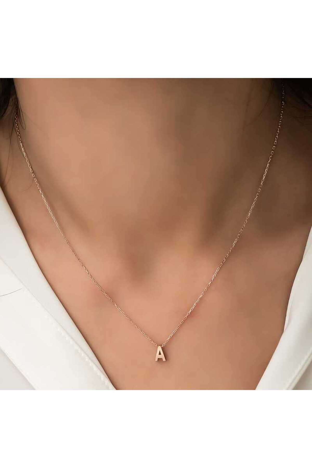 ecepazarlama Gümüş Rose 3 Boyutlu A Harf Kolye