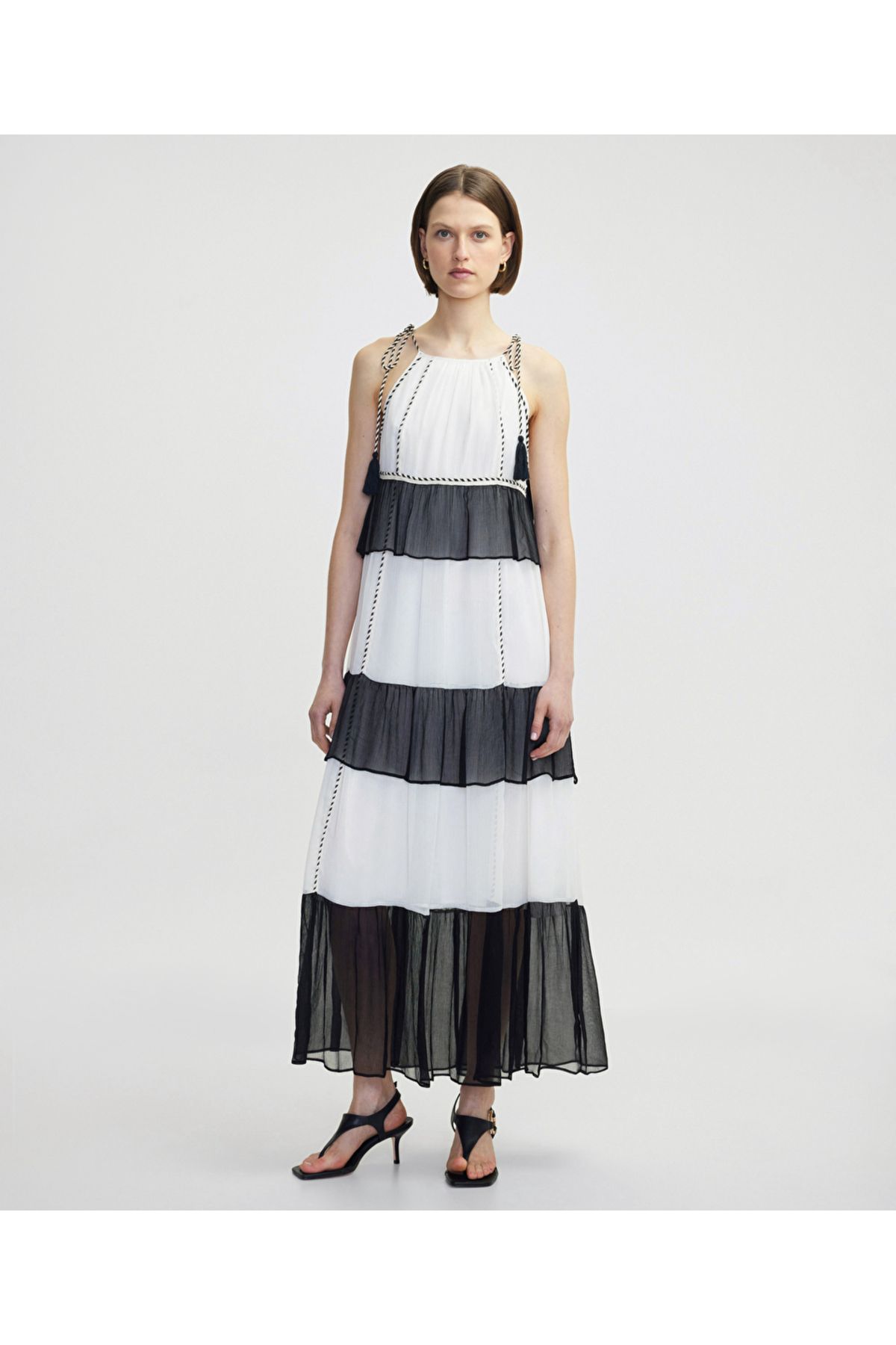 Halter yaka colorblock elbise - 5