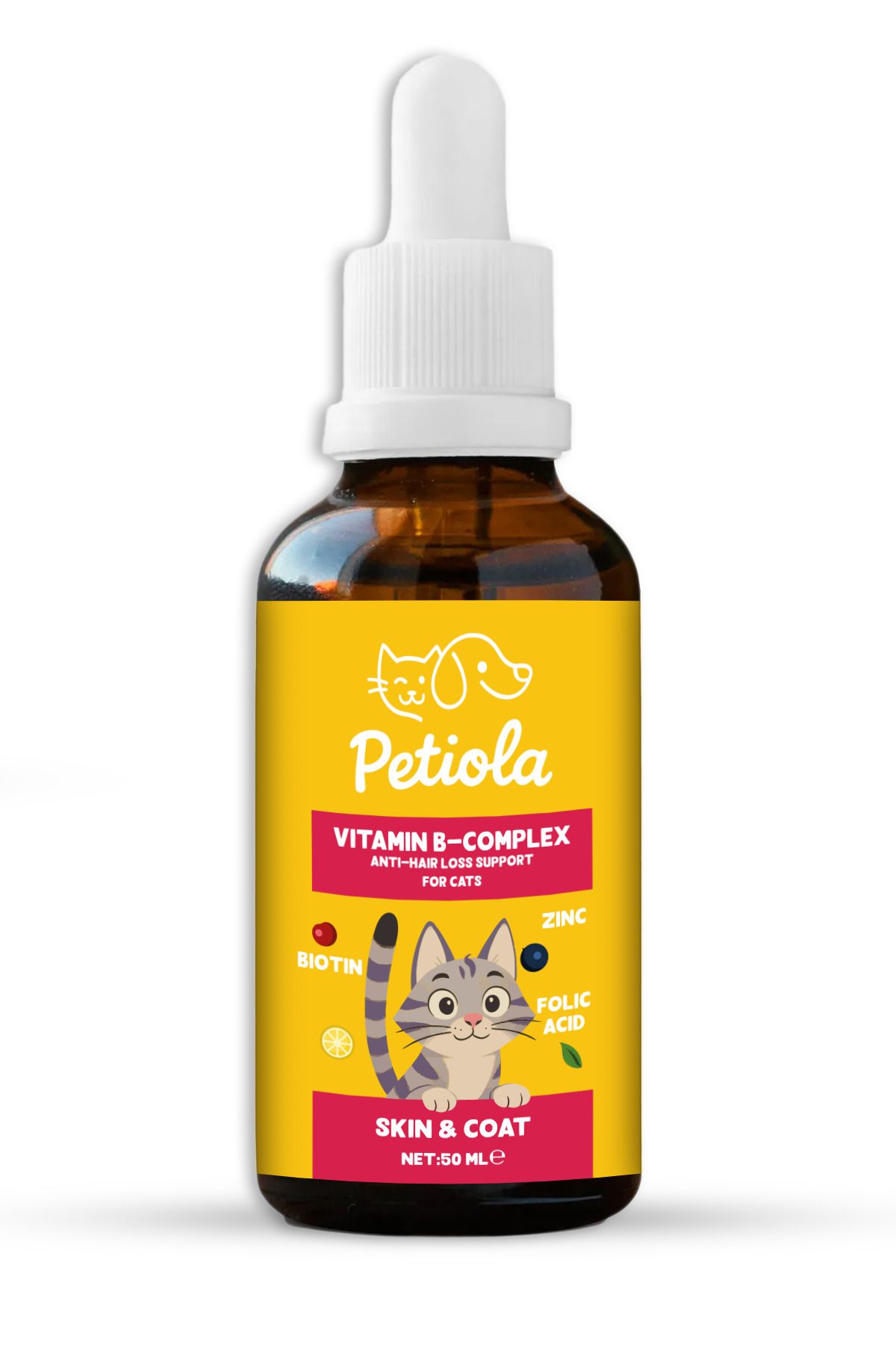 Petiola Tüy Dökülmesini Önleyici ve Tüy Sağlığını Destekleyici Kediler için Biotin'li B Complex Damla 50 ml