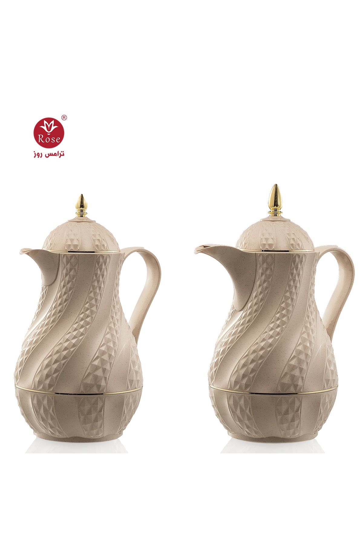 Rose-RS-2424 - A distinctive patterned tea and coffee thermos set consisting of two rose thermoses, one with a capacity of one and a half liters of coffee and one and a half liters of tea. 1