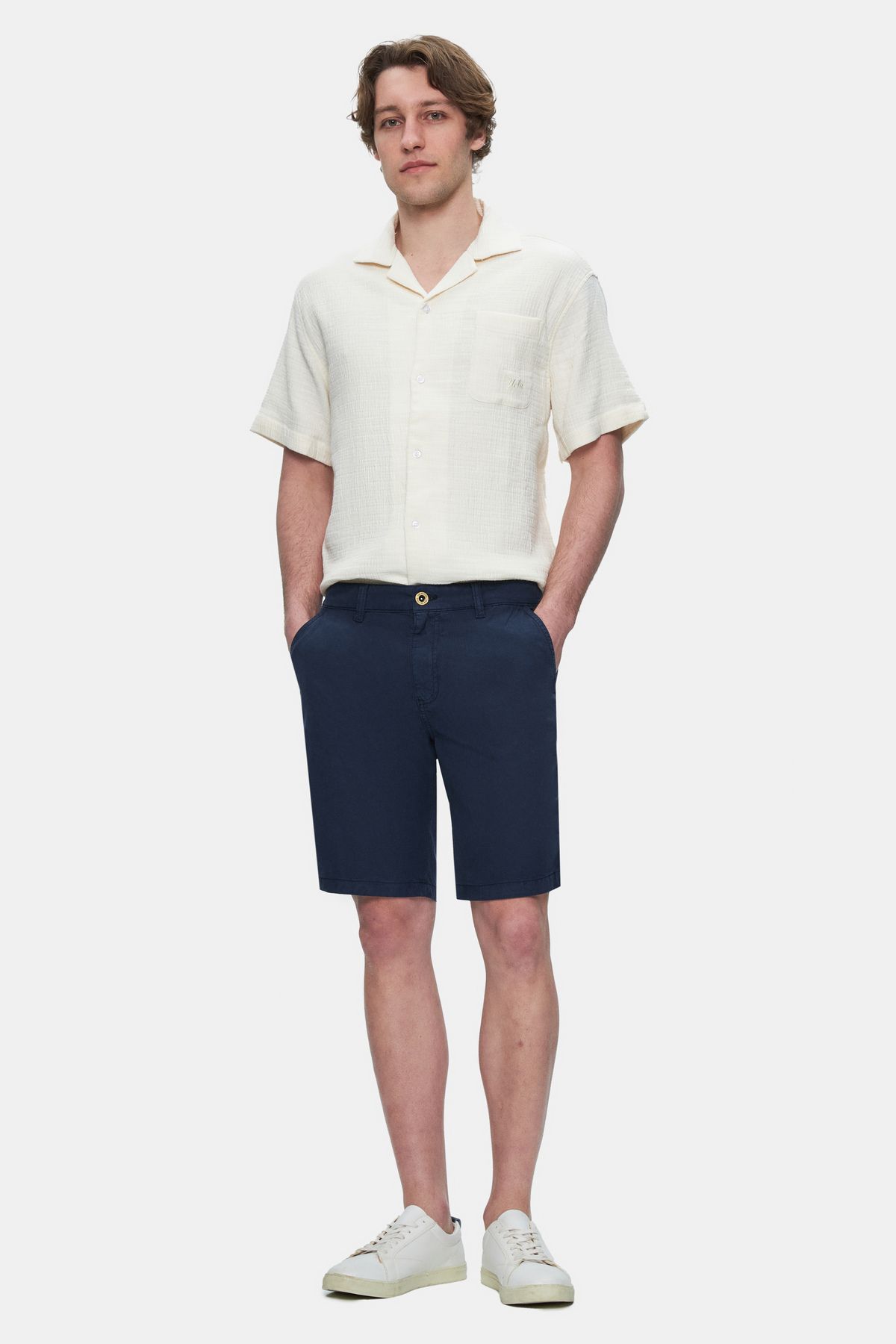 UCLA VALOR Lacivert Gabardin Nakışlı Standard Fit Erkek Şort