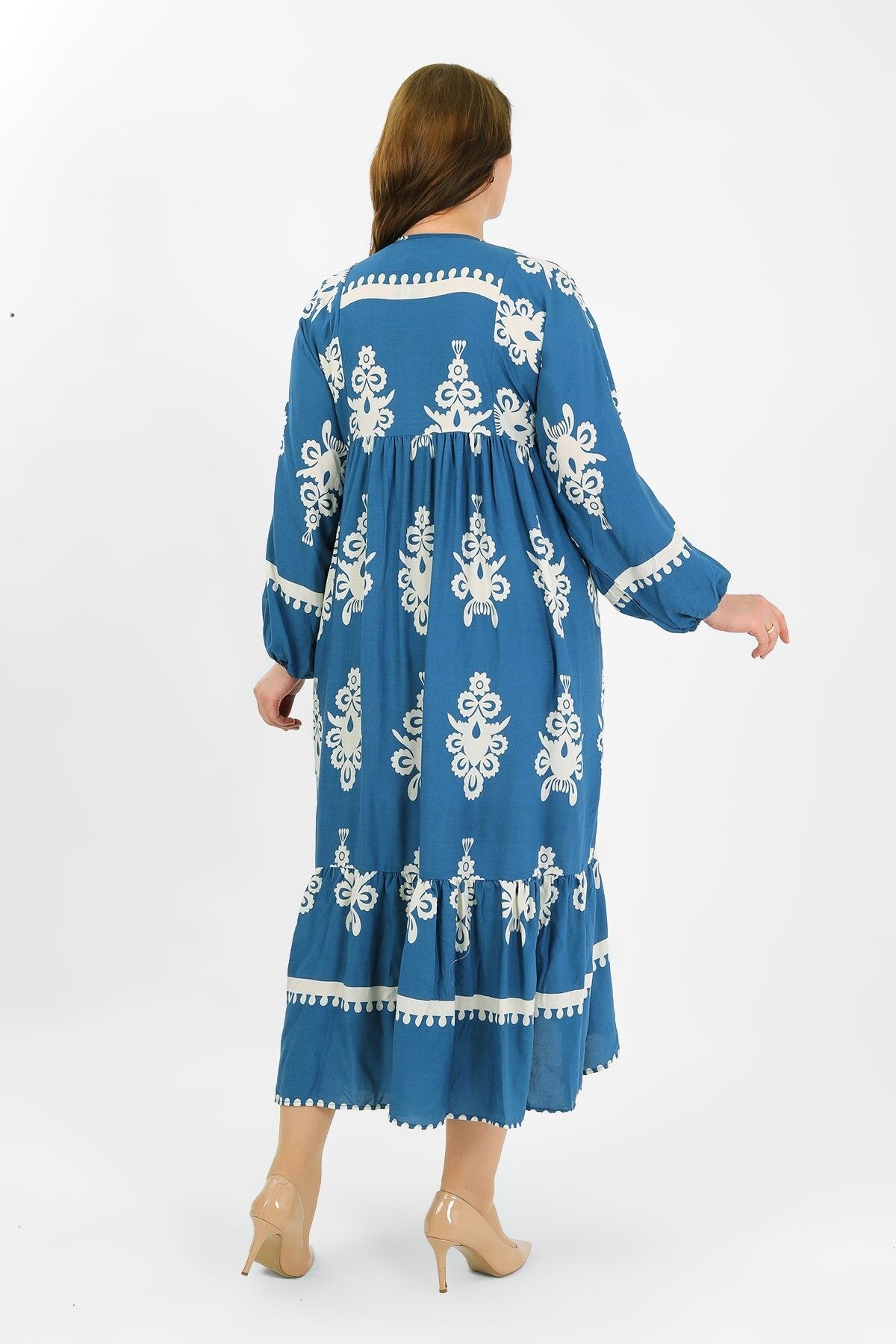 By Alba Collection-Women's Indigo Cotton Viscose Large Size Dress 3