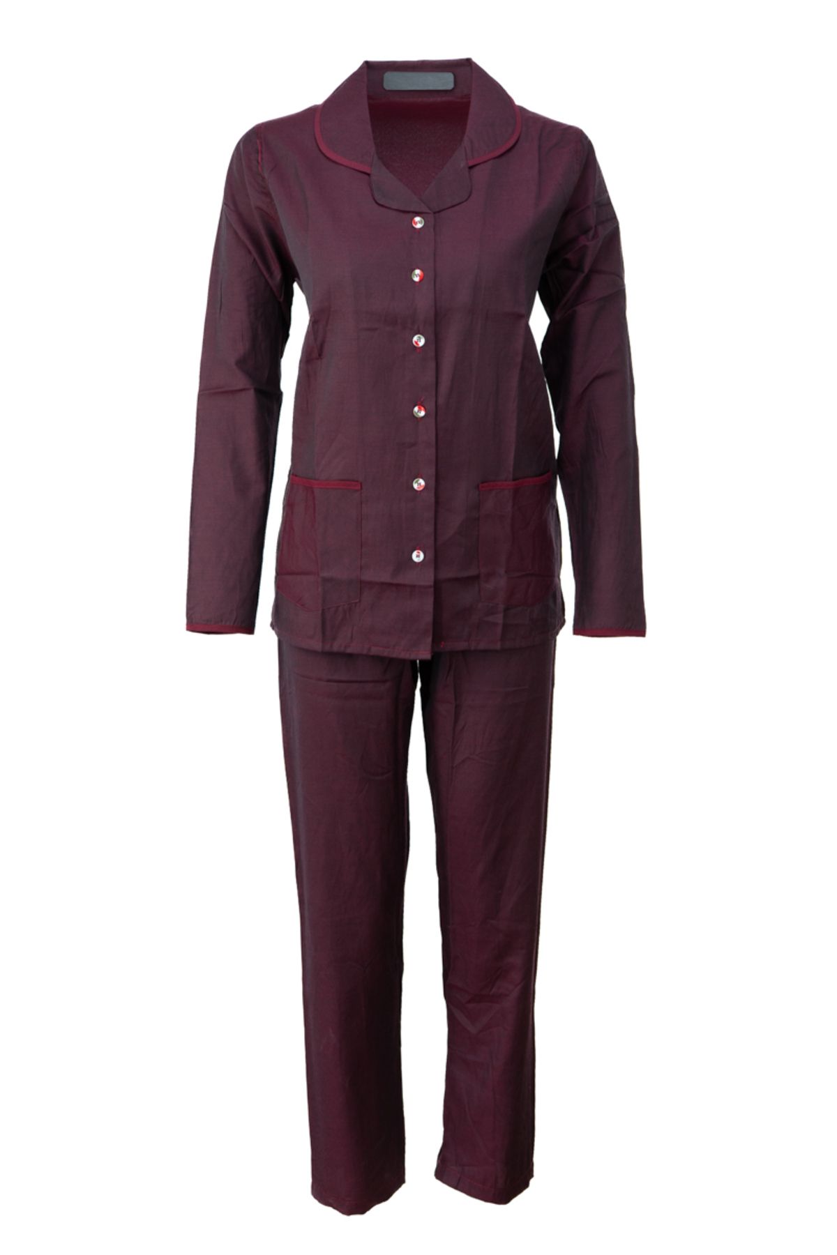 Oppland Kadın Şık Klasik Model Pijama Takımı Premium %100Pamuk Poplin Kumaş Düğmeli Tarz Model Cepli