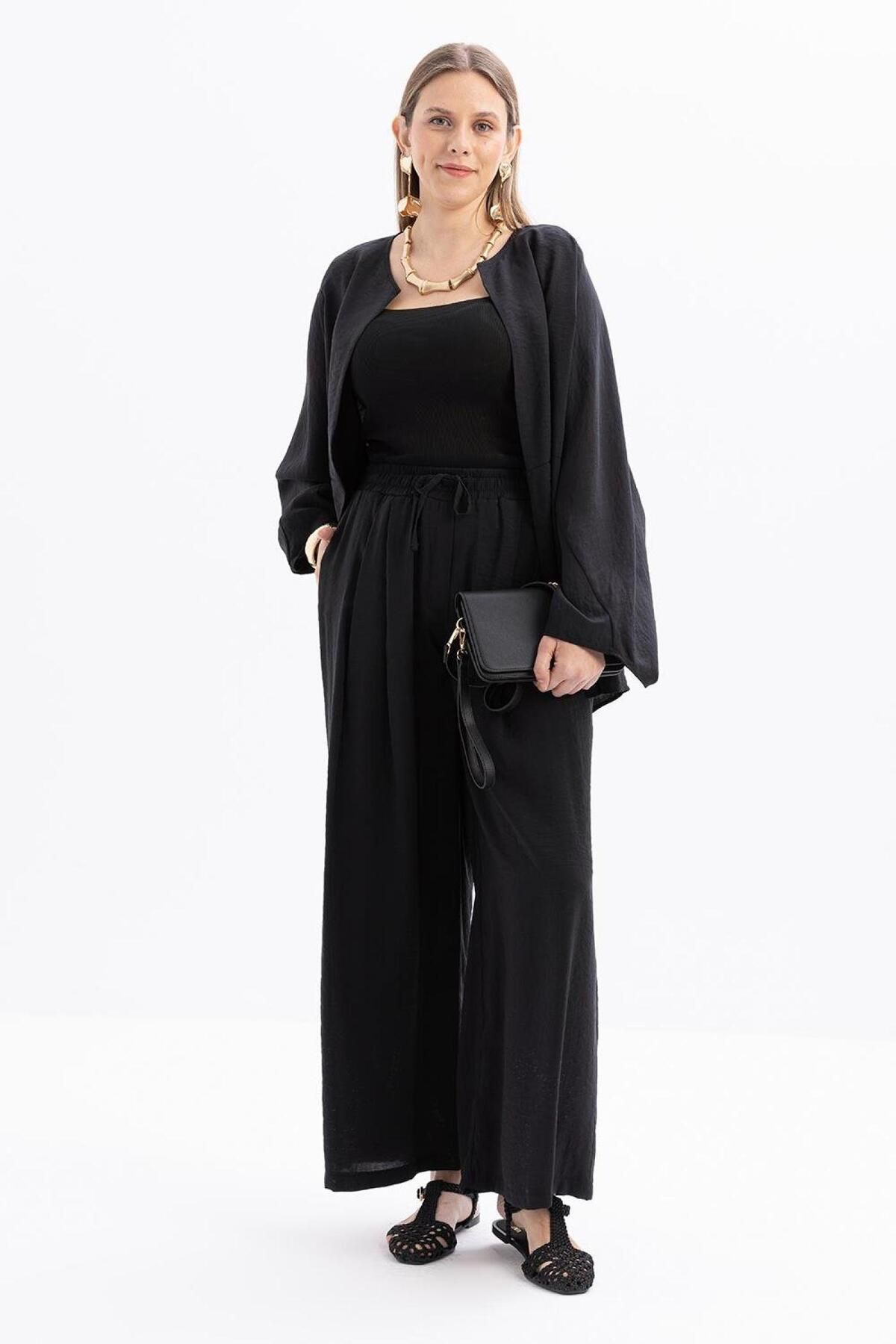 ALLDAY S77118A0 Kadın Beli Lastikli Palazzo Modal Pantolon
