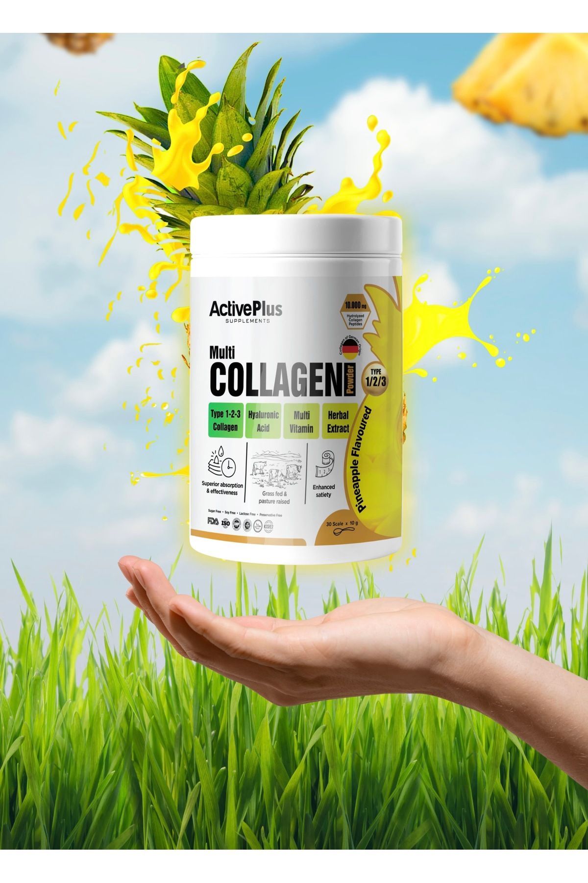 Active Plus Multi Collagen Powder - 10.000mg Kolajen Peptitleri & Vitamin & Mineral & Bitkisel Ekstrat
