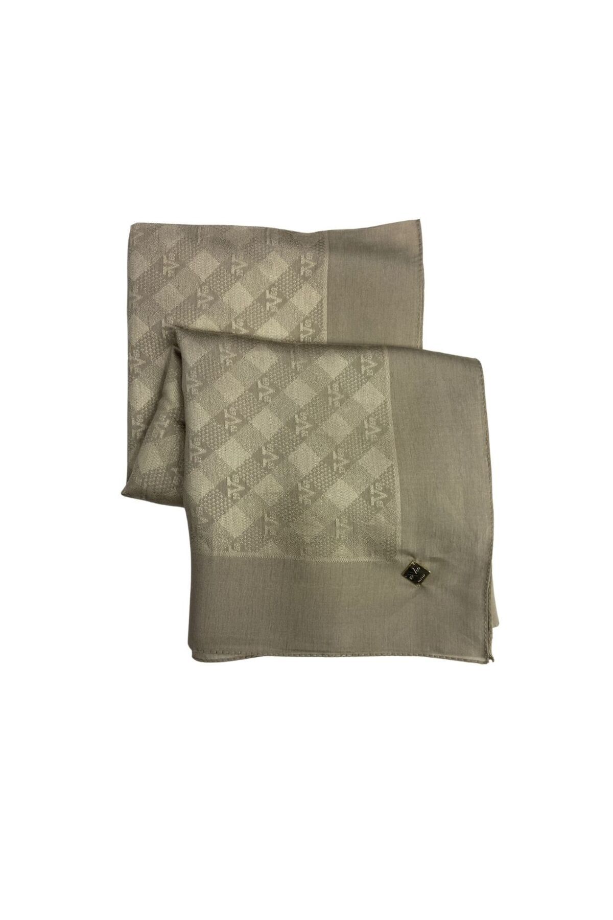 19V69 ITALIA Düz Renk Jakarlı Yün Seri Eşarp Askısı ile Birlikte 120x120 cm