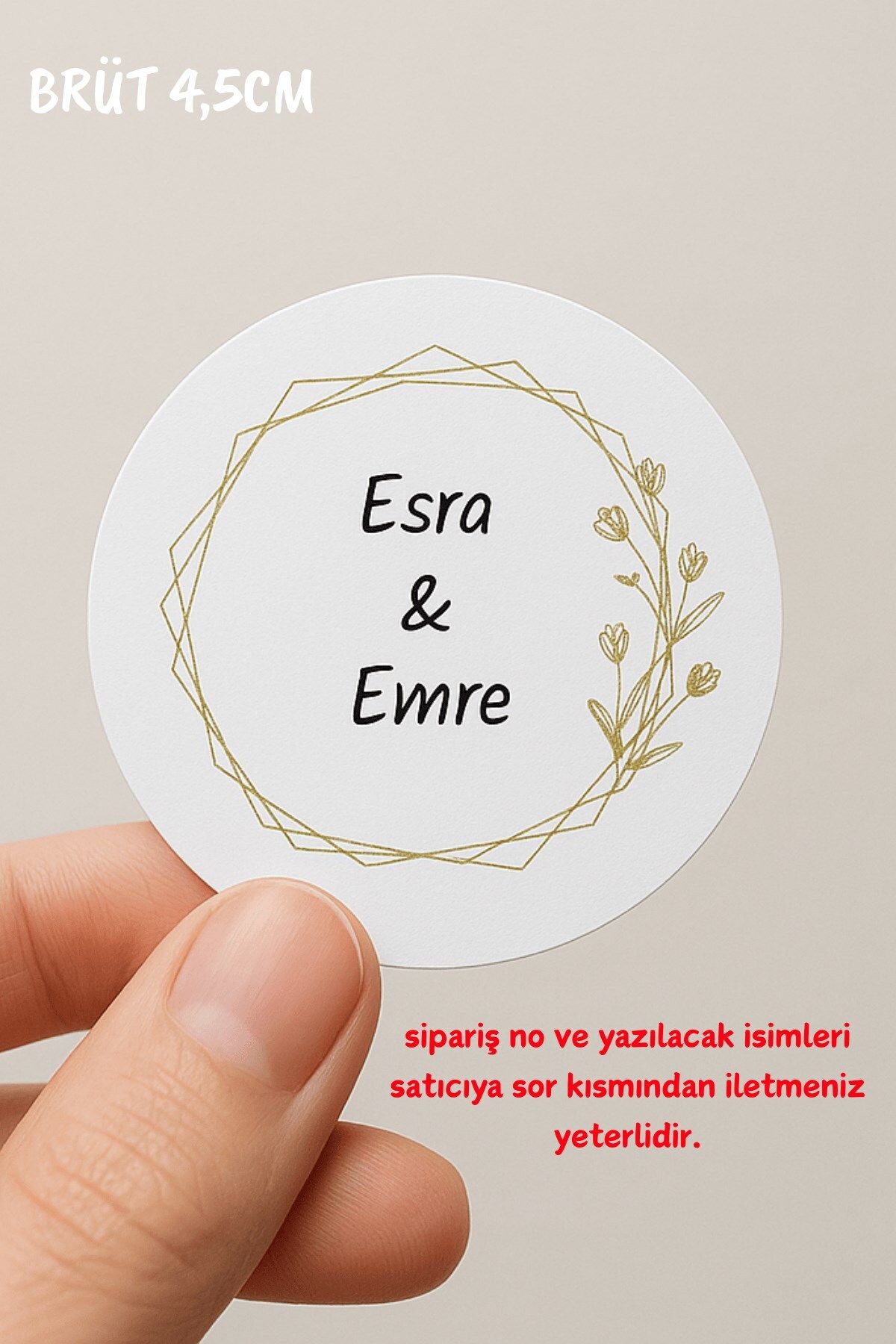 Emtory Home 48 Adet Yuvarlak Kişiye Özel Sticker - Paketleme Sticker - Kına Hediyesi - Nişan Hediyesi 1.hamur