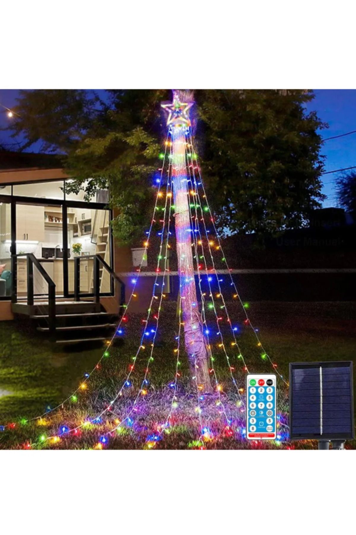 buradanaldım Yılbaşı Led Tepe Yıldız Rgb Güneş Enerjili Noel Ağaç Işığı Kumanda Ve Animasyonlu