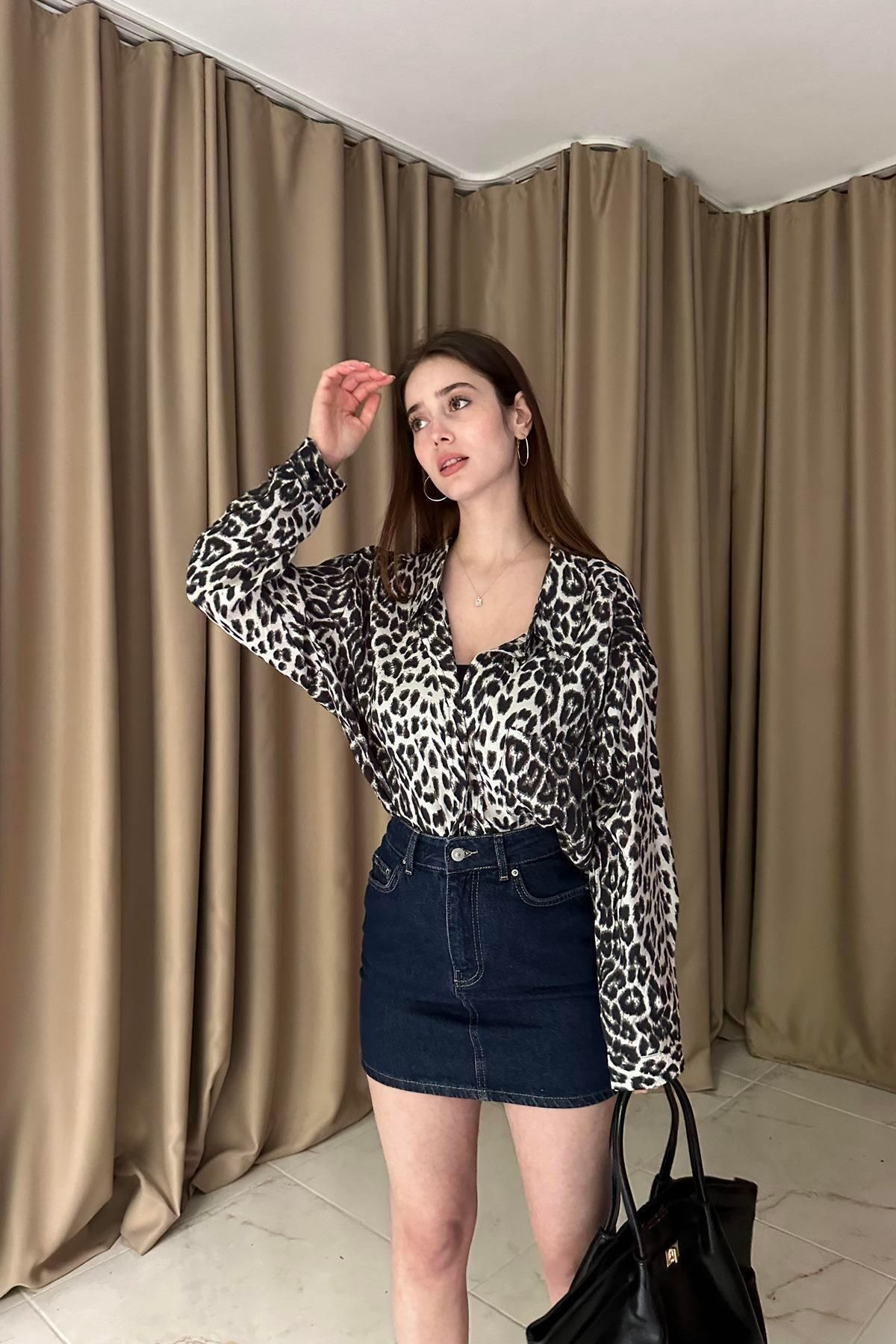 bysedaortac LEOPAR DESEN OVERSİZE GÖMLEK