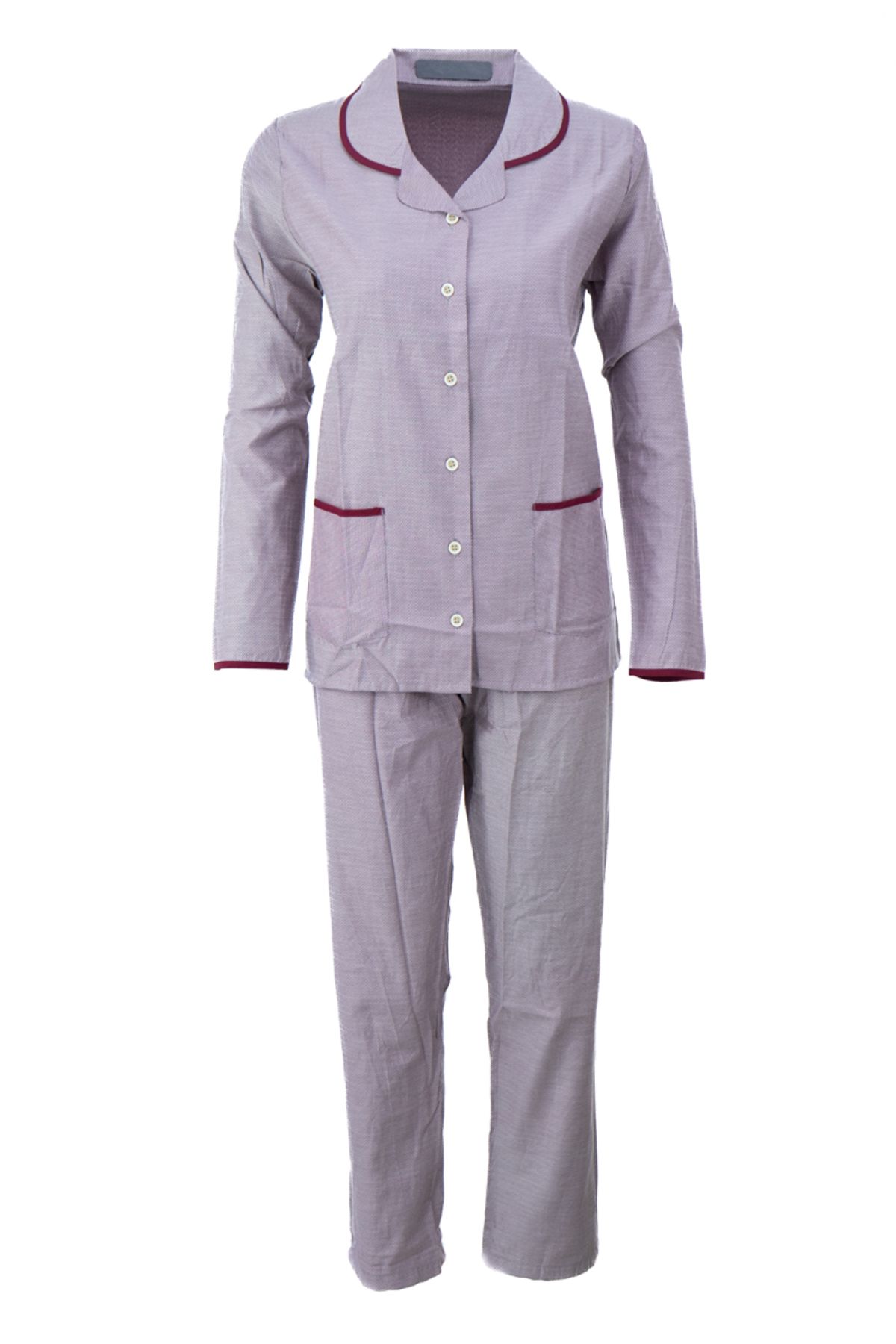 Oppland Kadın Şık Klasik Model Pijama Takımı Premium %100Pamuk Poplin Kumaş Düğmeli Tarz Model Cepli