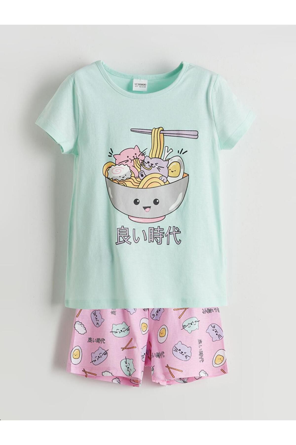 Baskılı Kız Çocuk Şortlu Pijama Takım (S5) - 1