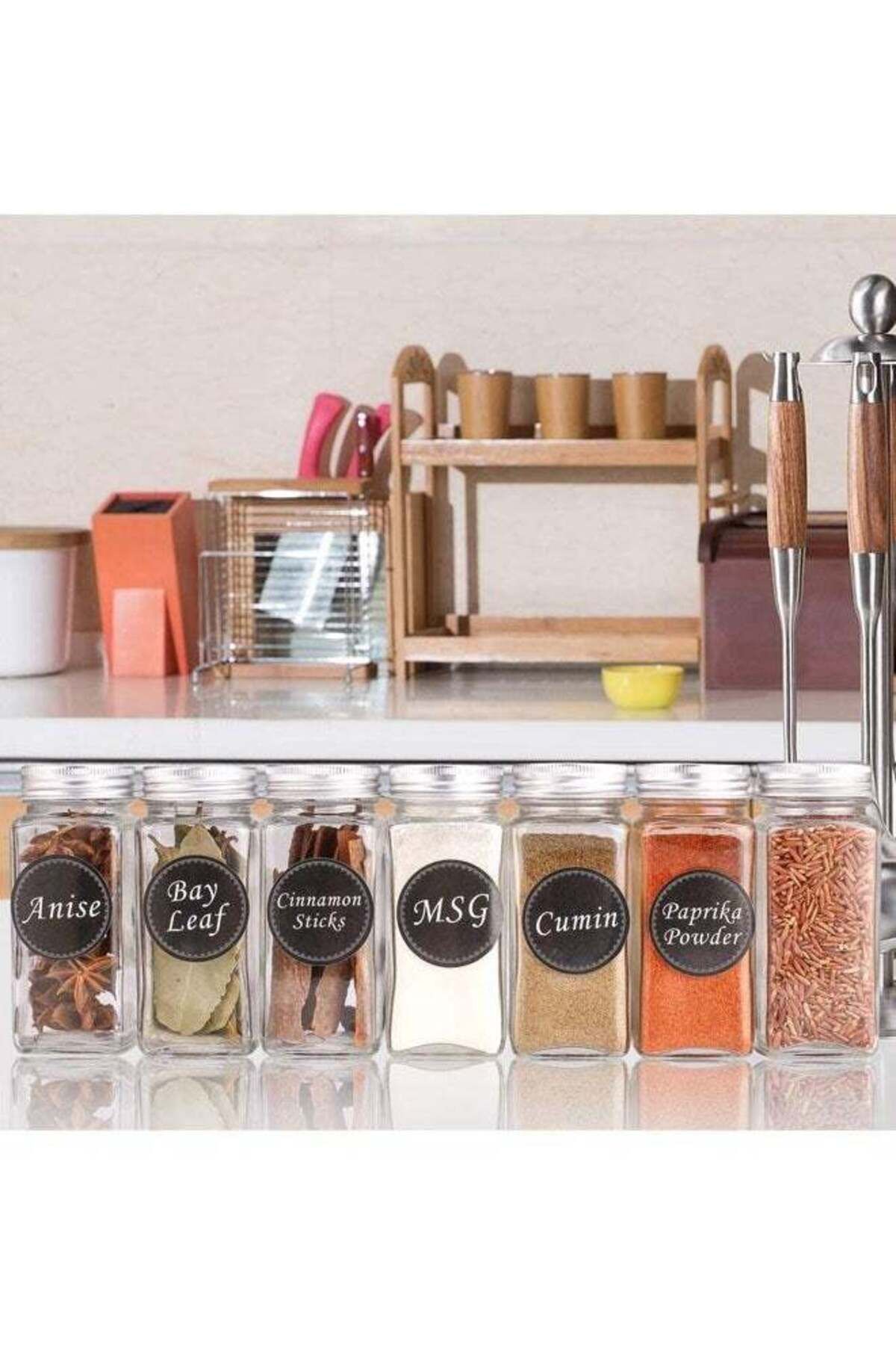COOYA-24 Glass Spice Jars with Labels-Empty Square Spice Containers,Three Kinds of Lids & Airtight Metal 5