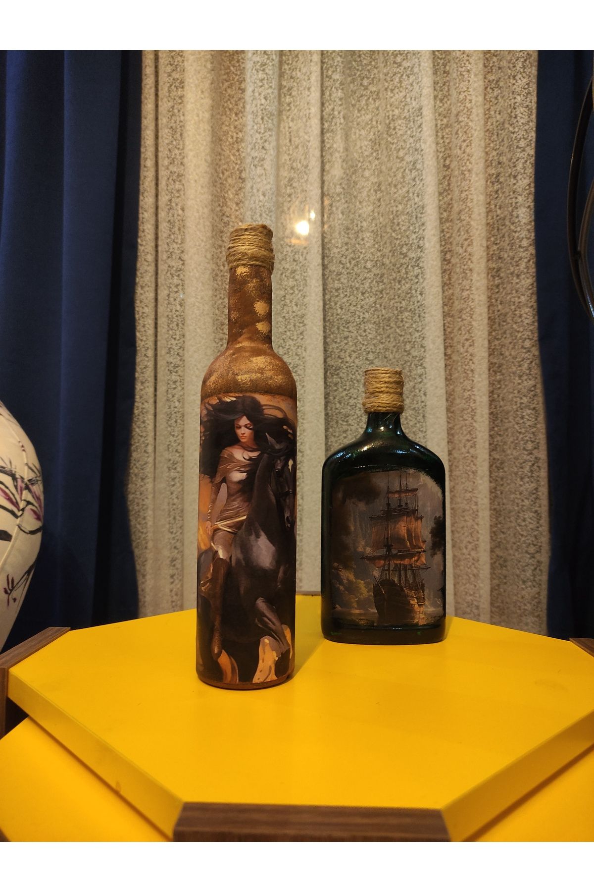 Hobby Dizayn Dekoratif El Boyaması Alkol Şişeleri 2 li Set
