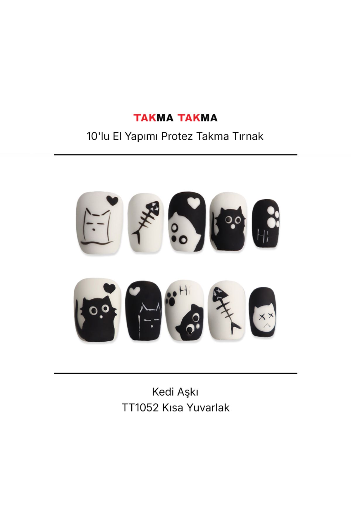 Takma Takma Tekrar Kullanılabilir El Yapımı Protez Takma Tırnak Krizopraz Rapsodi - 10'lu TT1052 L-Siyah