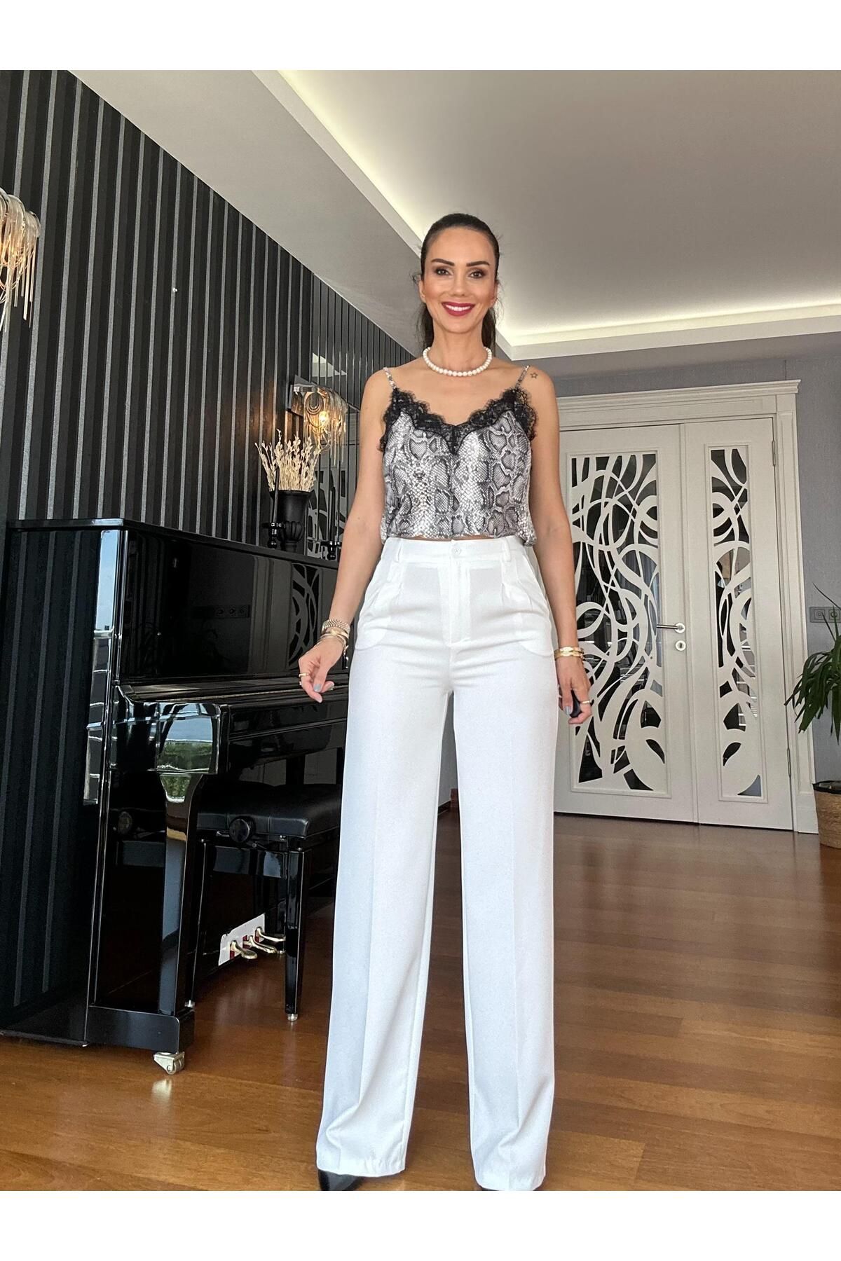 Atelier Derin Beyaz Yüksek Bel Palazzo Pantolon
