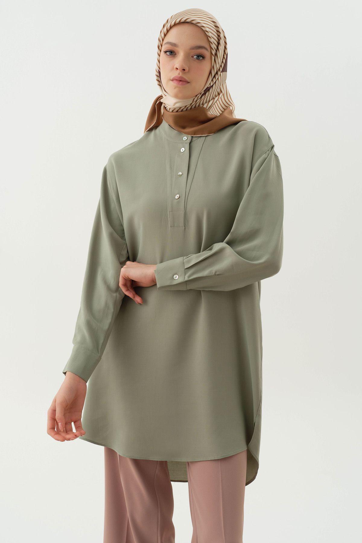 Tuğba Yarım Patlı Asimetrik Tunik - Mint