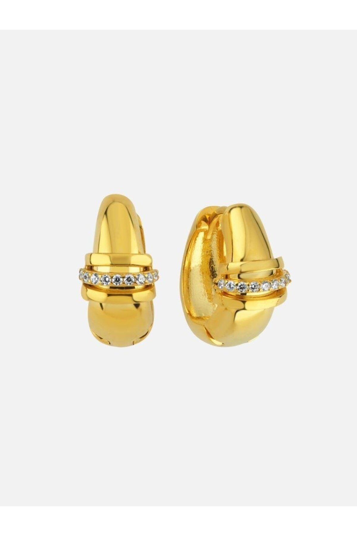 LİNYA JEWELLERY Taşlı Halka Küpe Gold