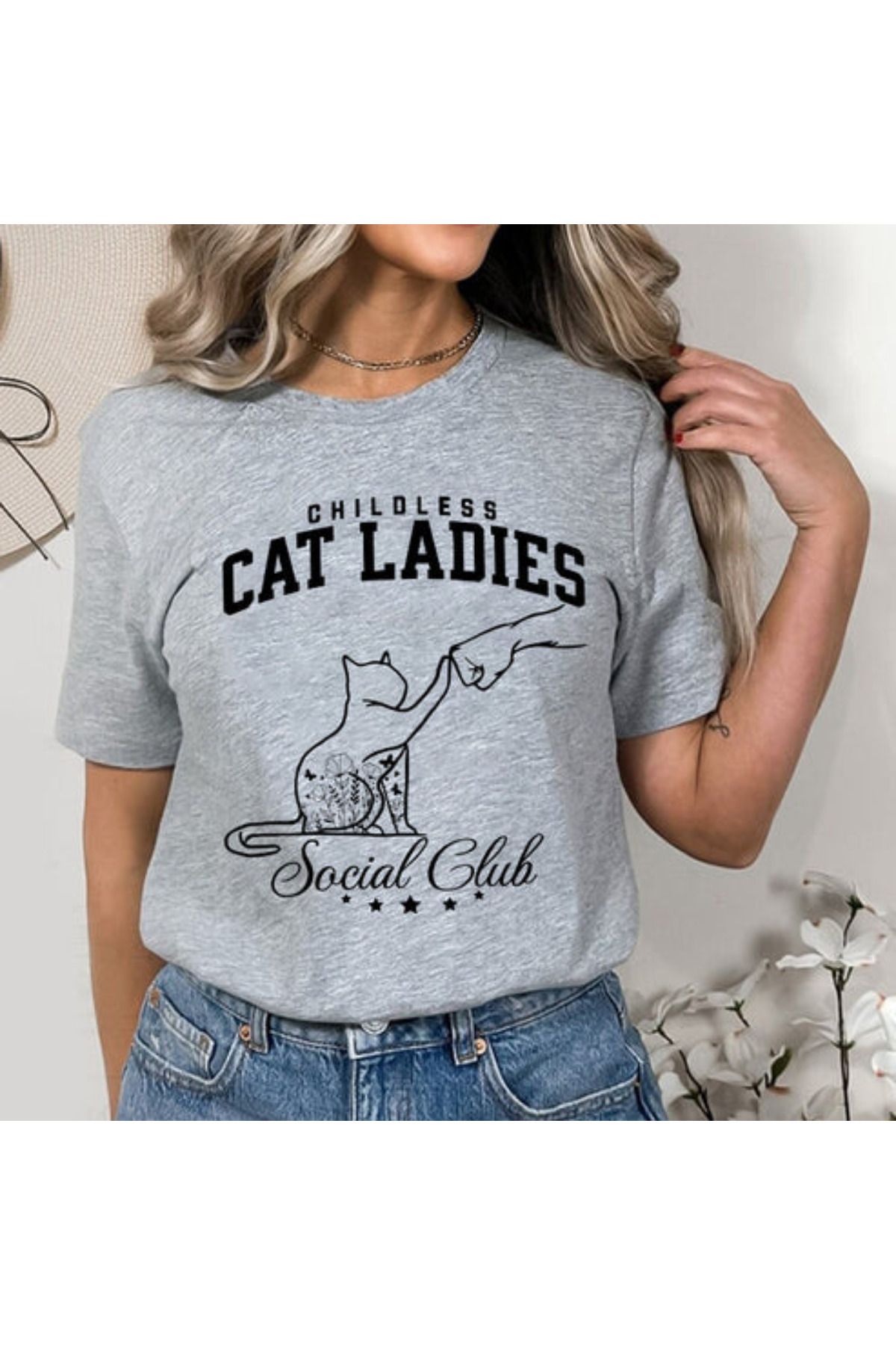 DESCARTES CHILDLESS CAT LADIES Social Club Baskılı Oversize T-shirt
