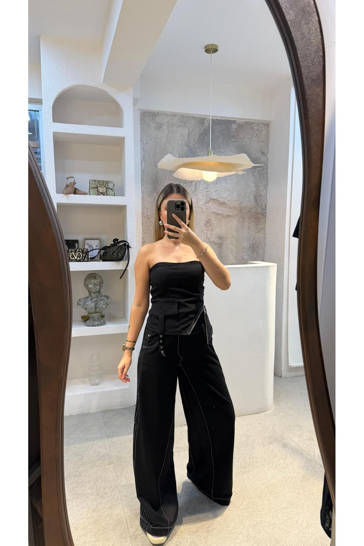 SEVİNÇ GÜNGÖR TASARIM PARLAK SIYAH PANTALON