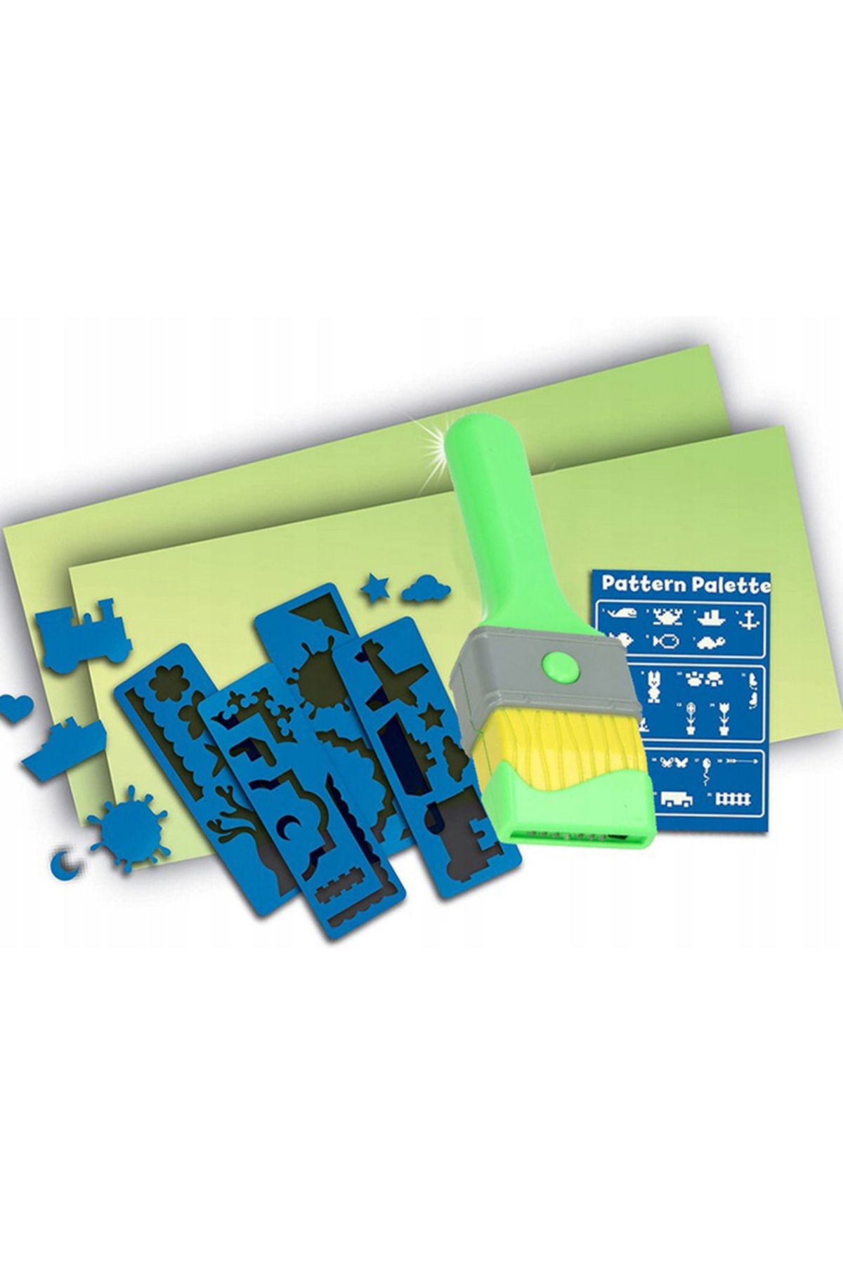 zola-Fluorescent Light Creation Brush, 40 Stencils, 2 Sheets of Glowing Canvas 1