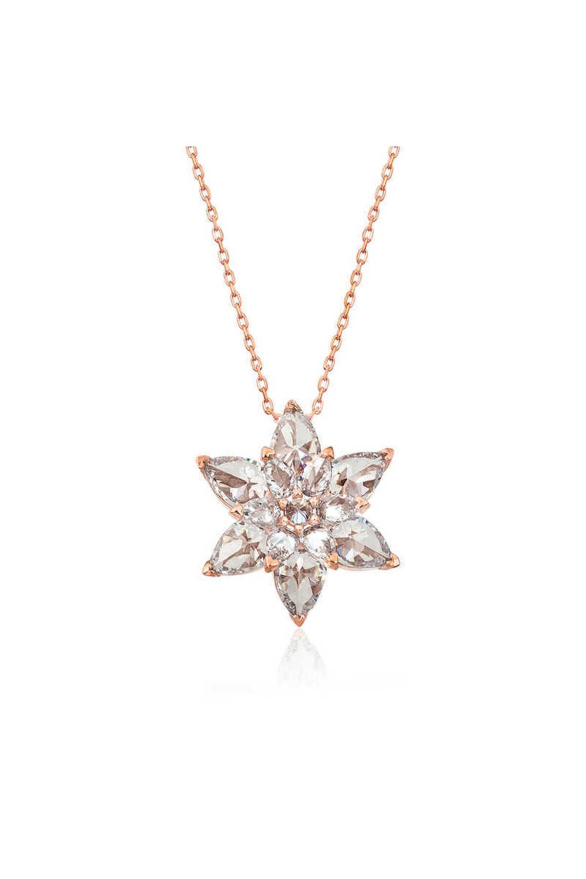 ecepazarlama Gümüş Rose Beyaz Lotus Çiçeği Kolye