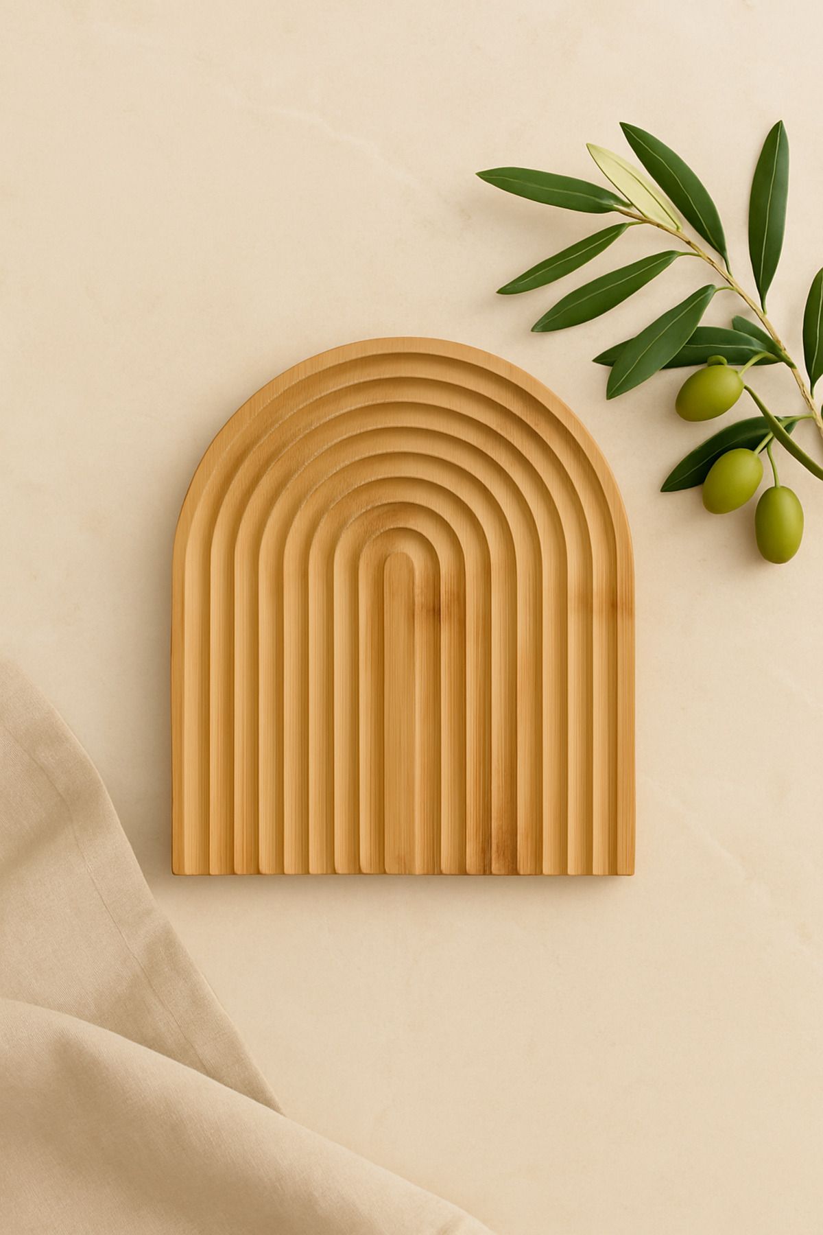 wellhome Dekoratif Ahşap Sunum Tabağı – Yarım Daire Bambu Servis Seti / Trendy Bambu Ahşap Sunumluk