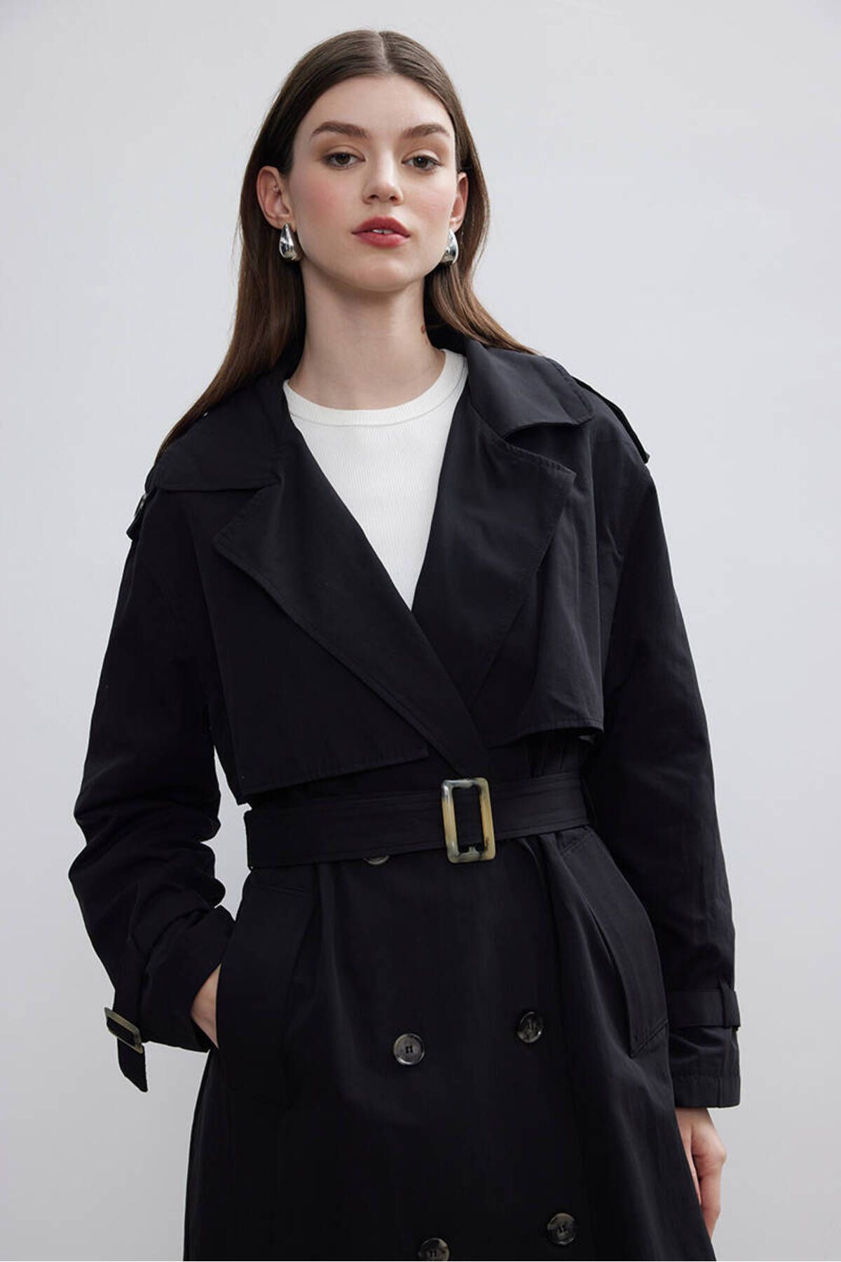 BE BLUE-BLACK DOUBLE WIND-UP TRENCH COAT 7
