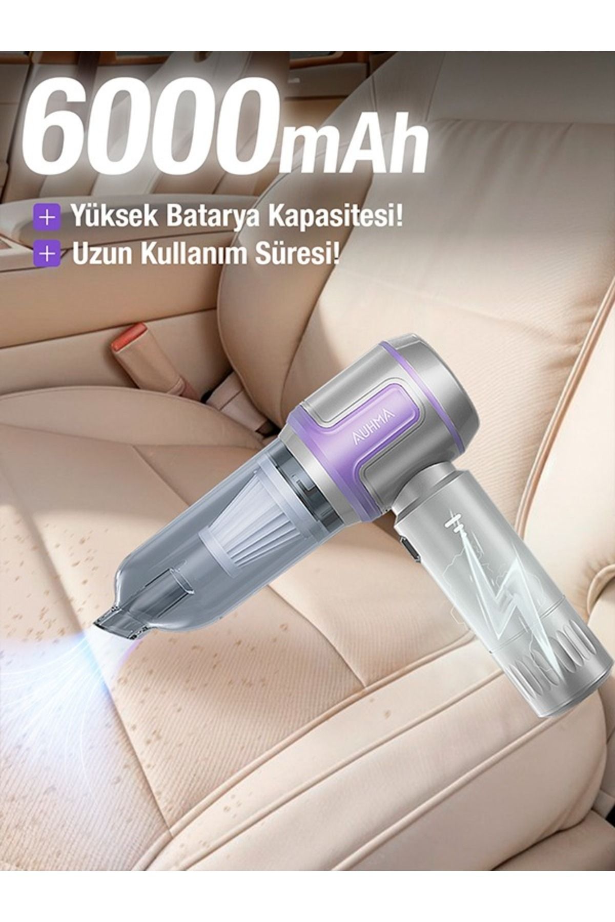 Yellowtech Kablosuz 2in1 Araç Süpürgesi | Vakum + Üfleme Özelliği, 6000mAh Batarya, Acil Durum Kiti