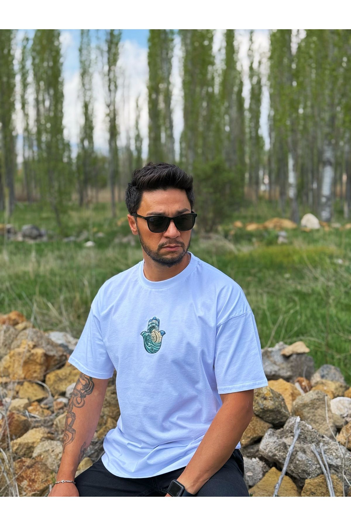 Store Unisex Oversize Tişört - Hamsa Baskılı
