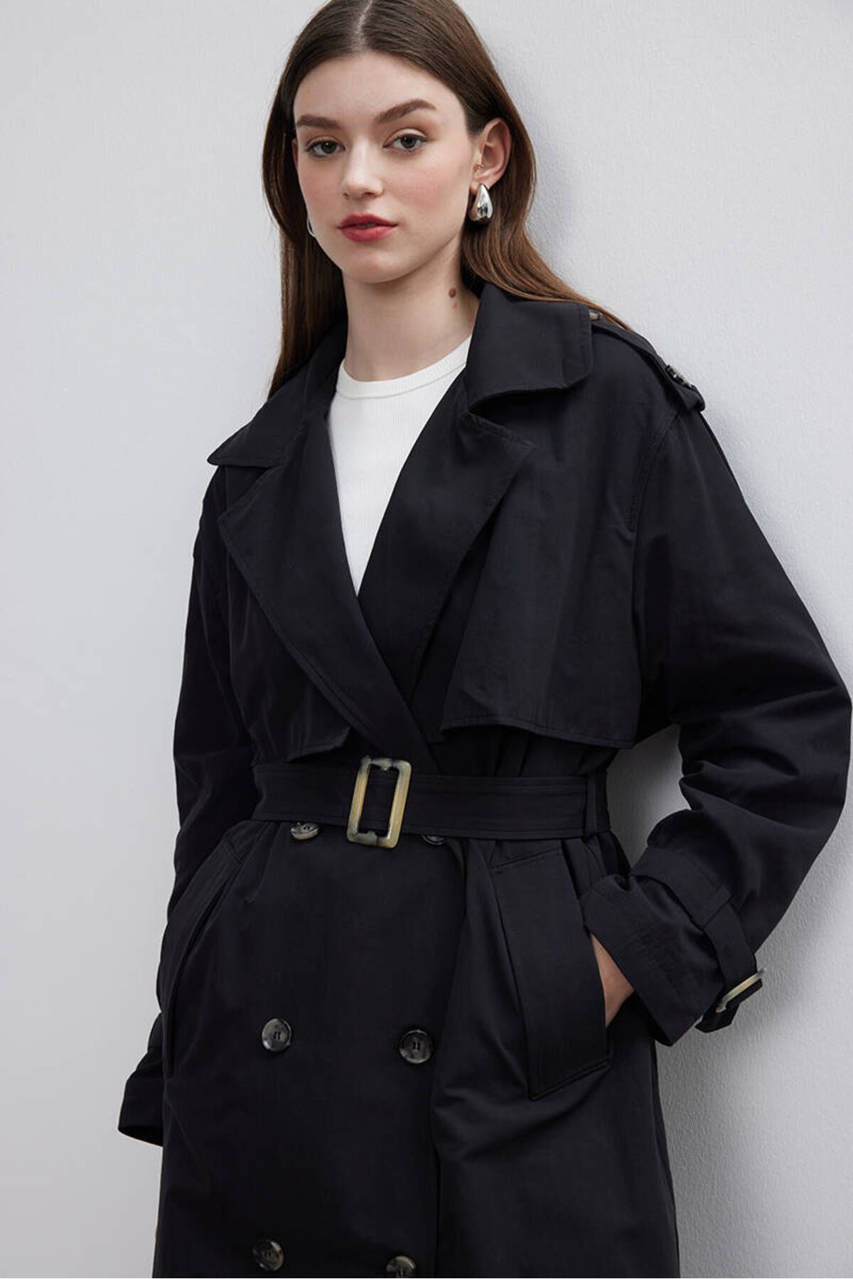 BE BLUE-BLACK DOUBLE WIND-UP TRENCH COAT 8
