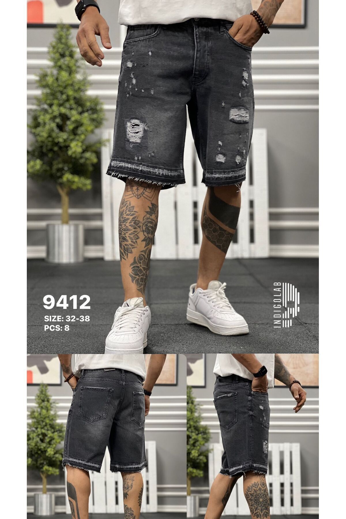 INDIGOLAB KOPYA - erkek Antrasit denim ŞORT