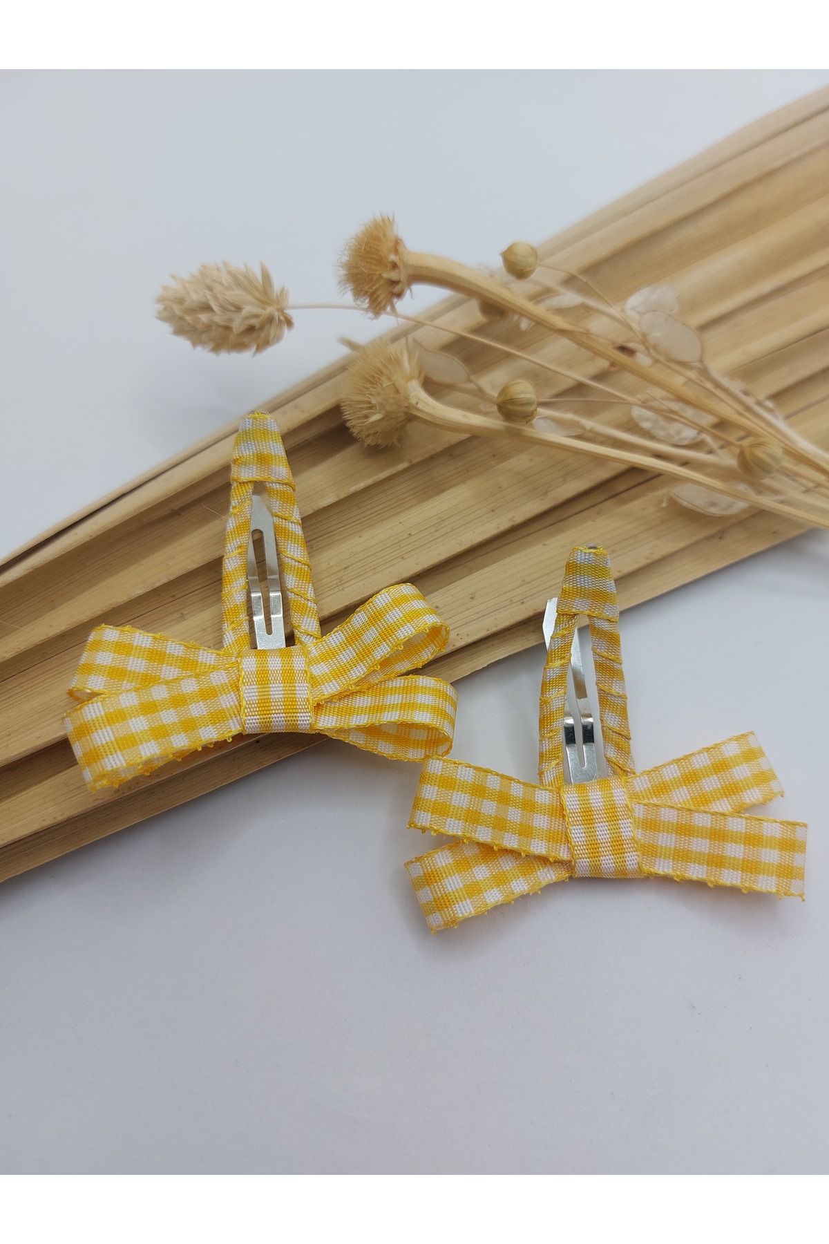 AsRa Accessories Sarı pötikare fiyonk çıtçıt toka