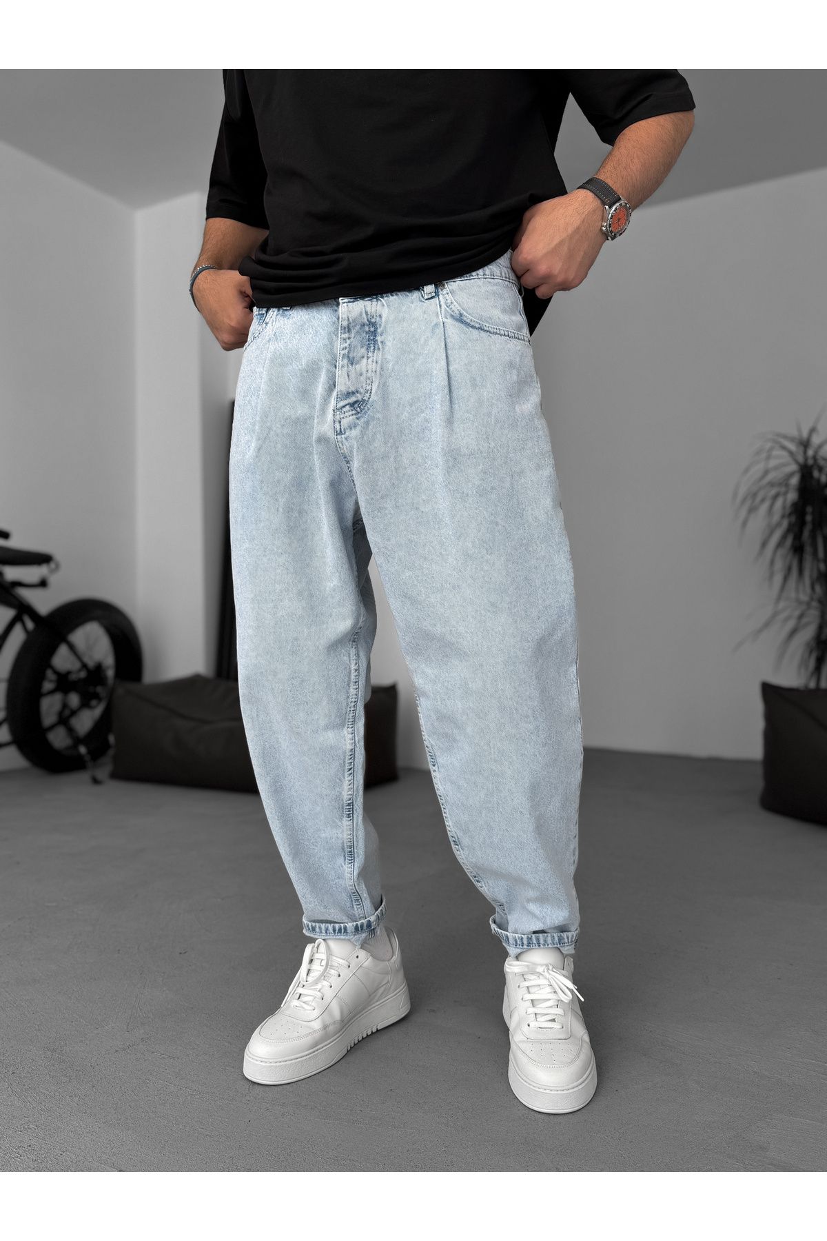 BYBASICMAN Buz Mavisi Balon Fit Yıkamalı Jean KE-805/796/801