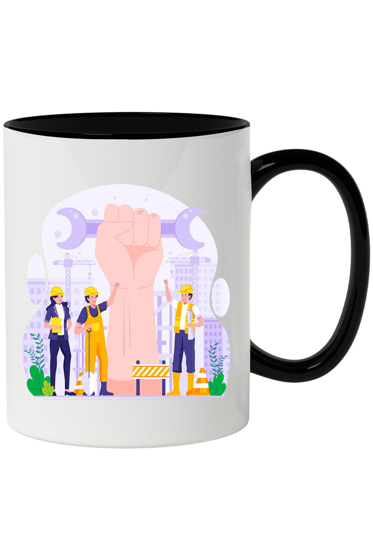 StoryGift Romania Cana Cu Santier, Inginer, Muncitor, Macara, Cheie, Multicolor 330 Ml, Cermaica C, Cu Maner Negru - One Size