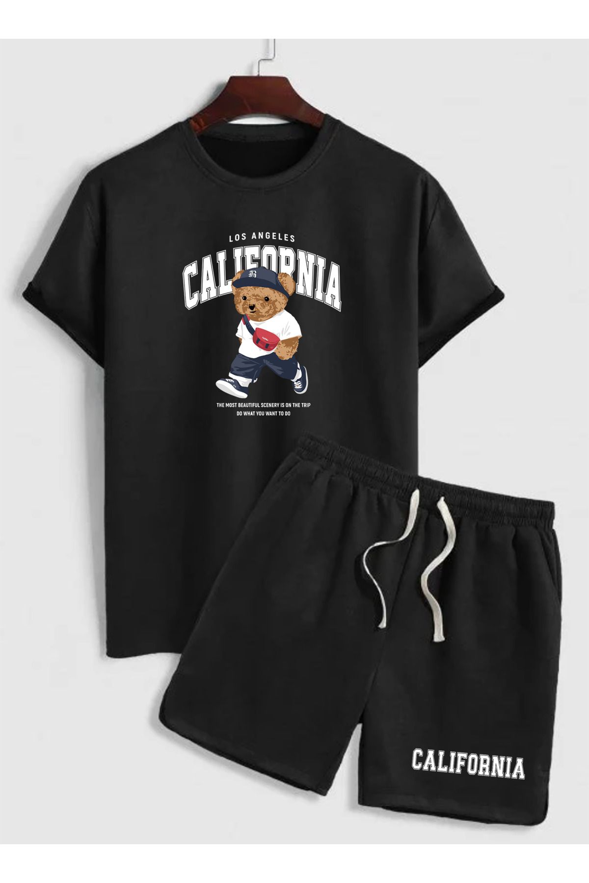 SUNFREE TEDDY CALIFORNIA BASKILI OVERSIZE T-SHIRT ŞORT TAKIM