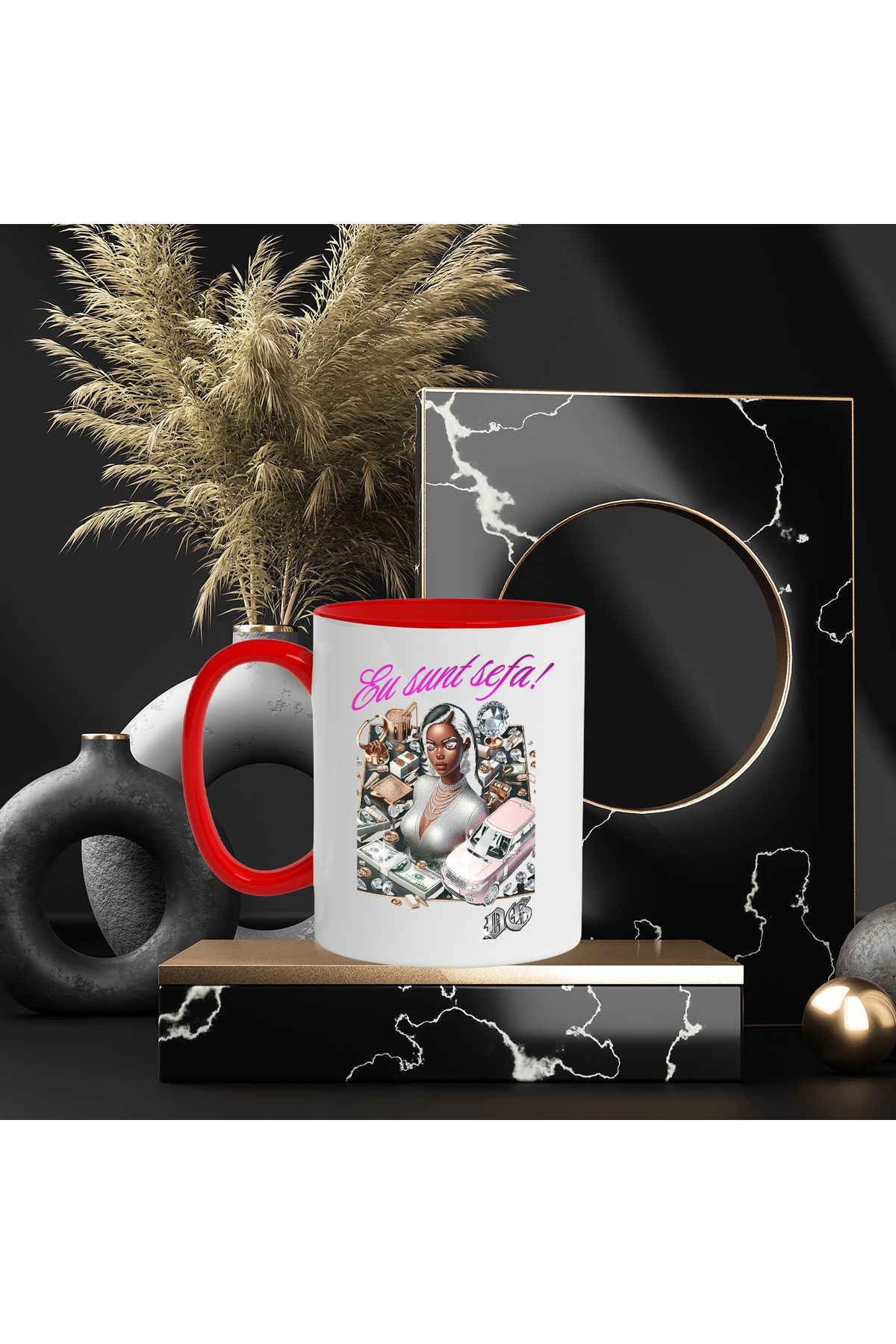 StoryGift Romania-Mug Rich Girl Wealth Car Pink Powder Text I'm the Boss, 330ml, Ceramic with Handle, With ,STG 3