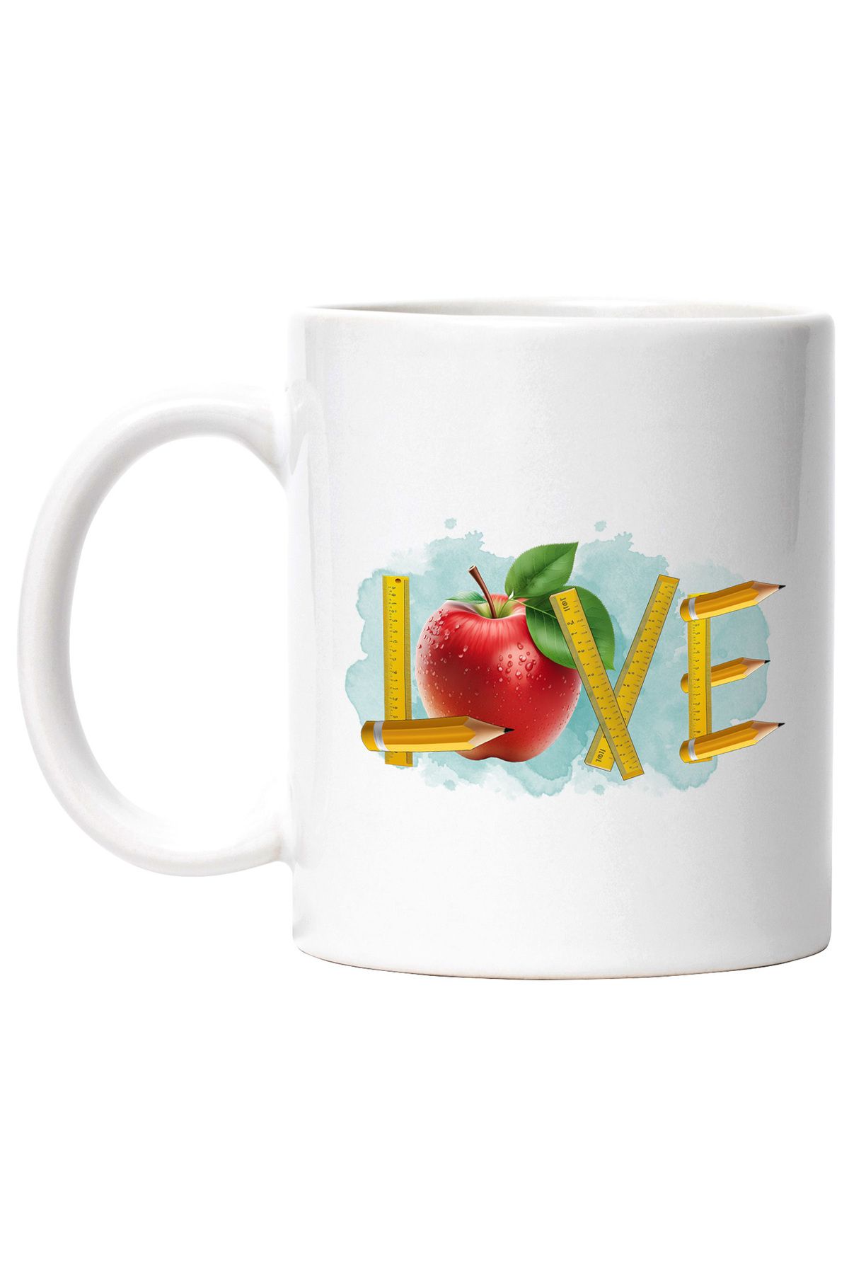 StoryGift Romania Cana Cu Mesajul "love", Ilustratie, Pentru Copii, Scoala, Elev, Mar, Creion, Rig, Cu Maner Alb - One Size