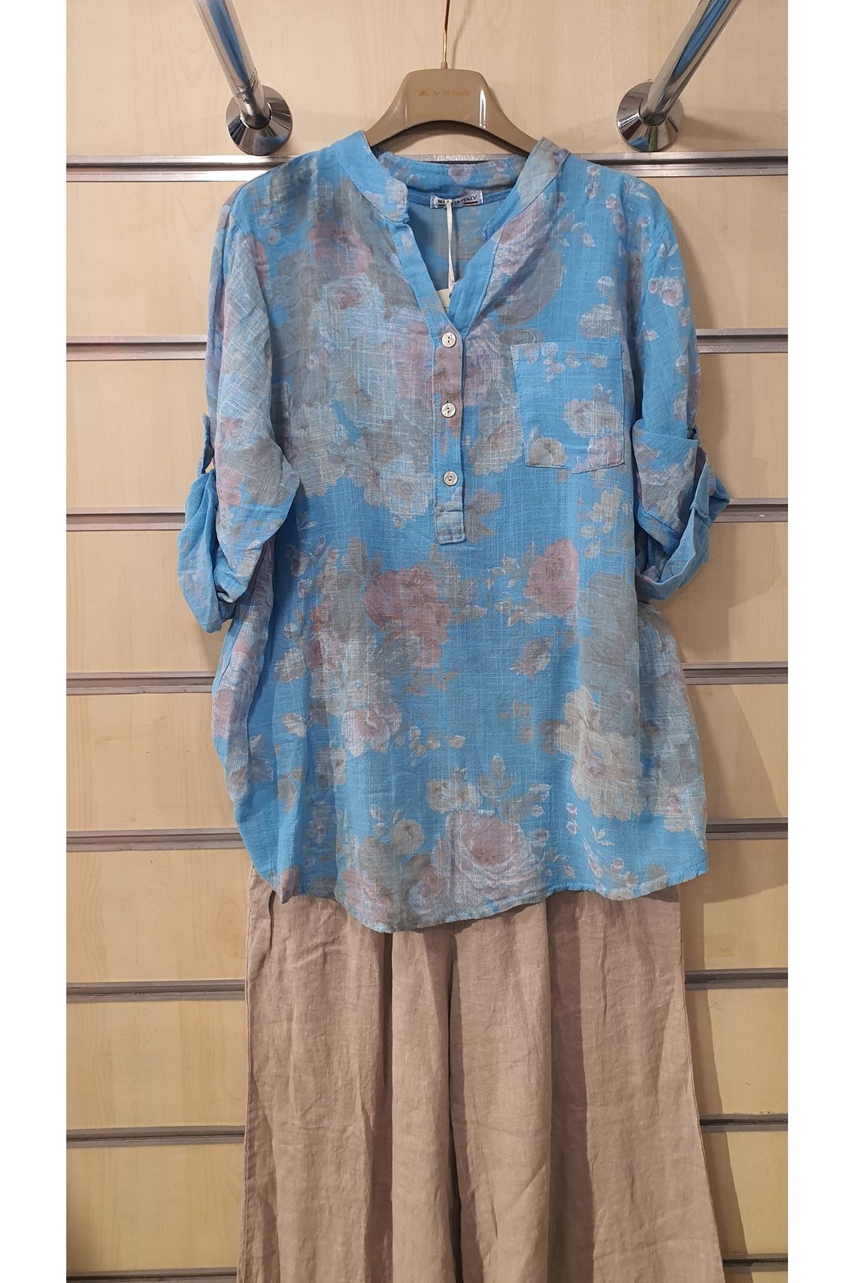 Park Moda İtalyan Gömlek 3 Düğmeli Batik Gül Desen
