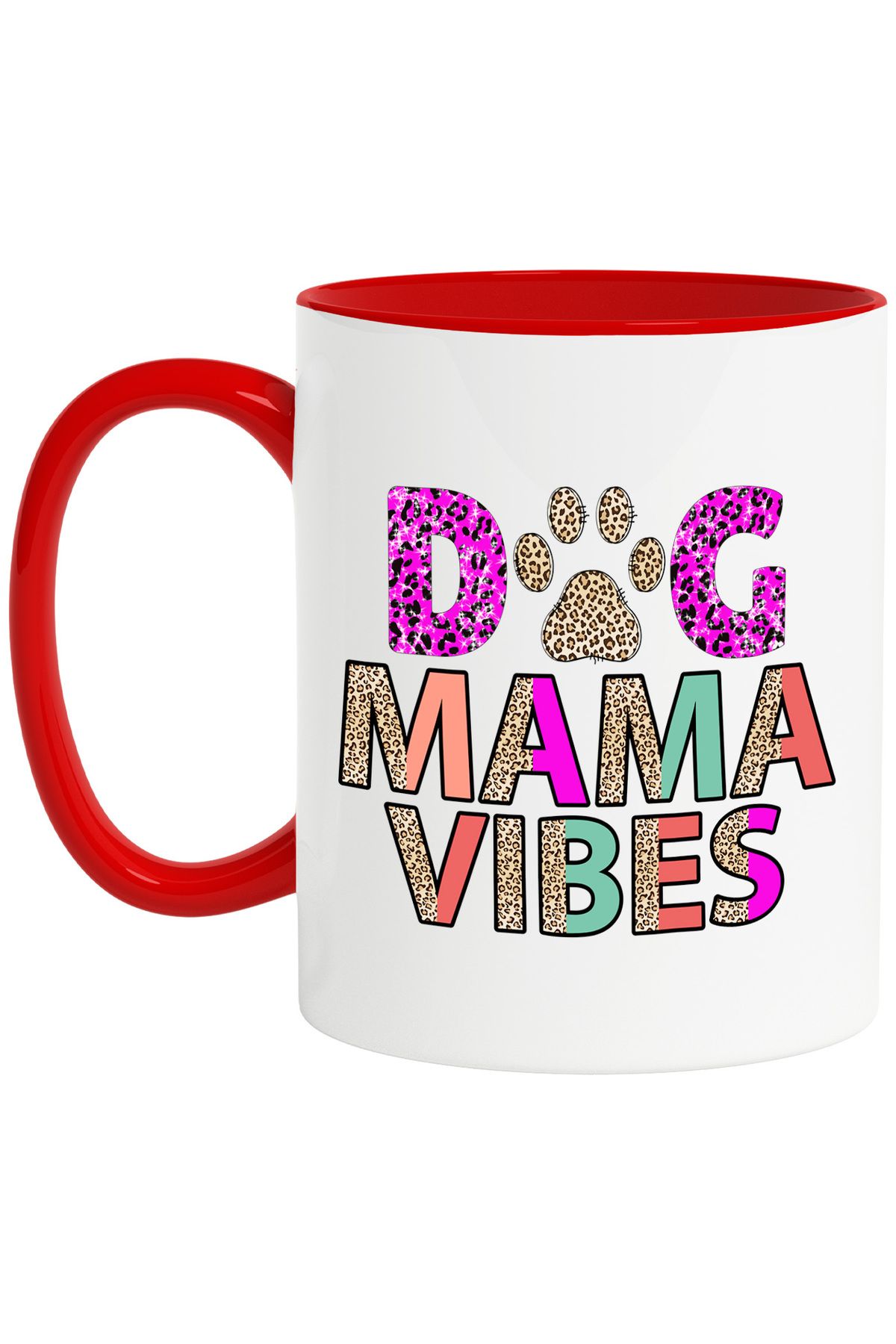 StoryGift Romania Cana Cu Mesajul "dog Mama Vibes", Caine, Animal De Companie, Ilustratie, Mama, L, Cu Maner Rosu - One Size